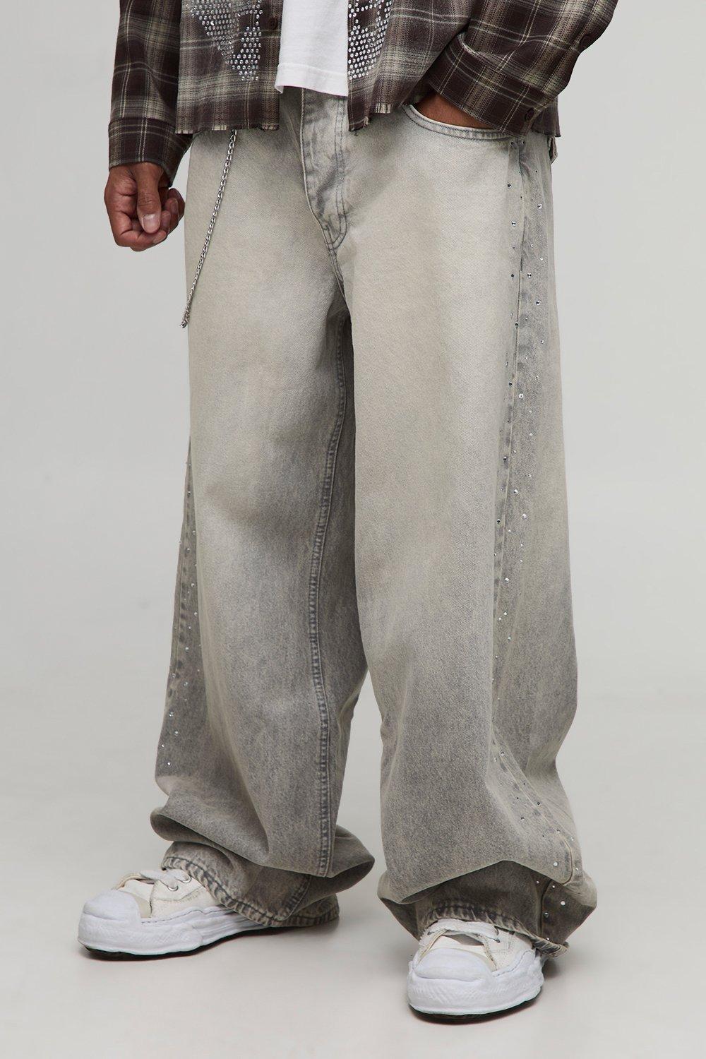 Rigid Baggy Diamante Washed Jeans | boohooMAN USA