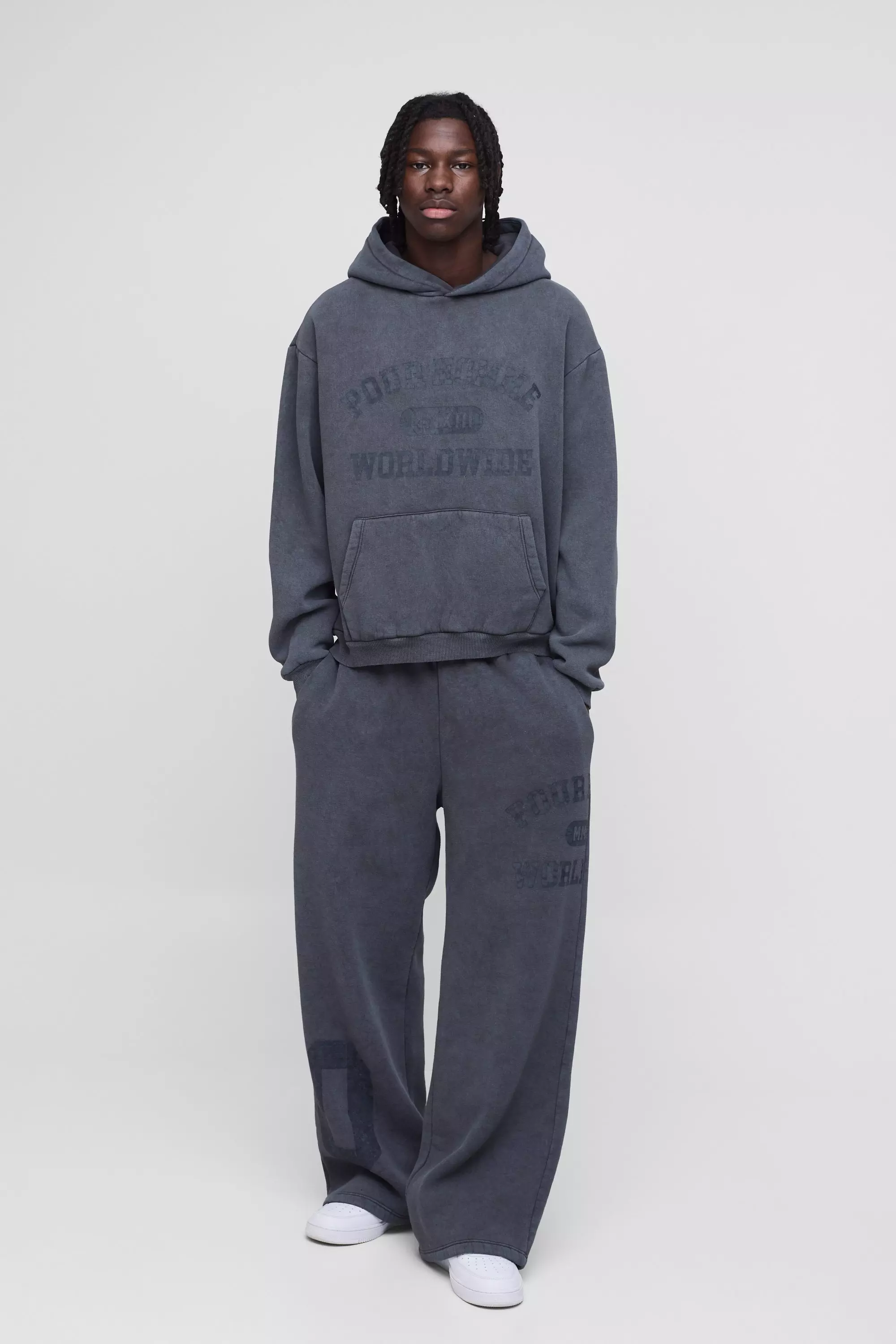 Charcoal Oversized Boxy Homme Washed Hooded Tracksuit alternative image