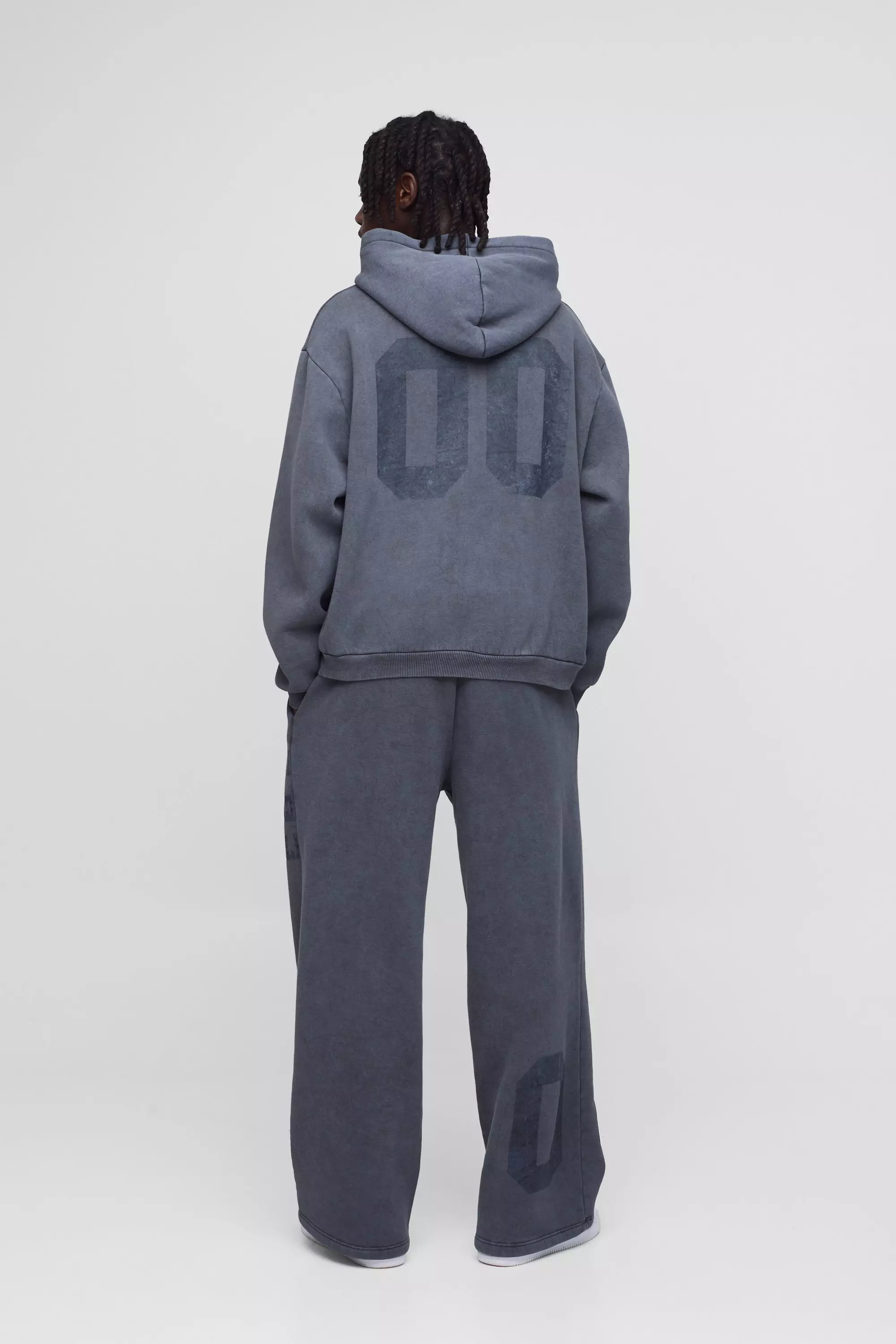 Charcoal Oversized Boxy Homme Washed Hooded Tracksuit alternative image