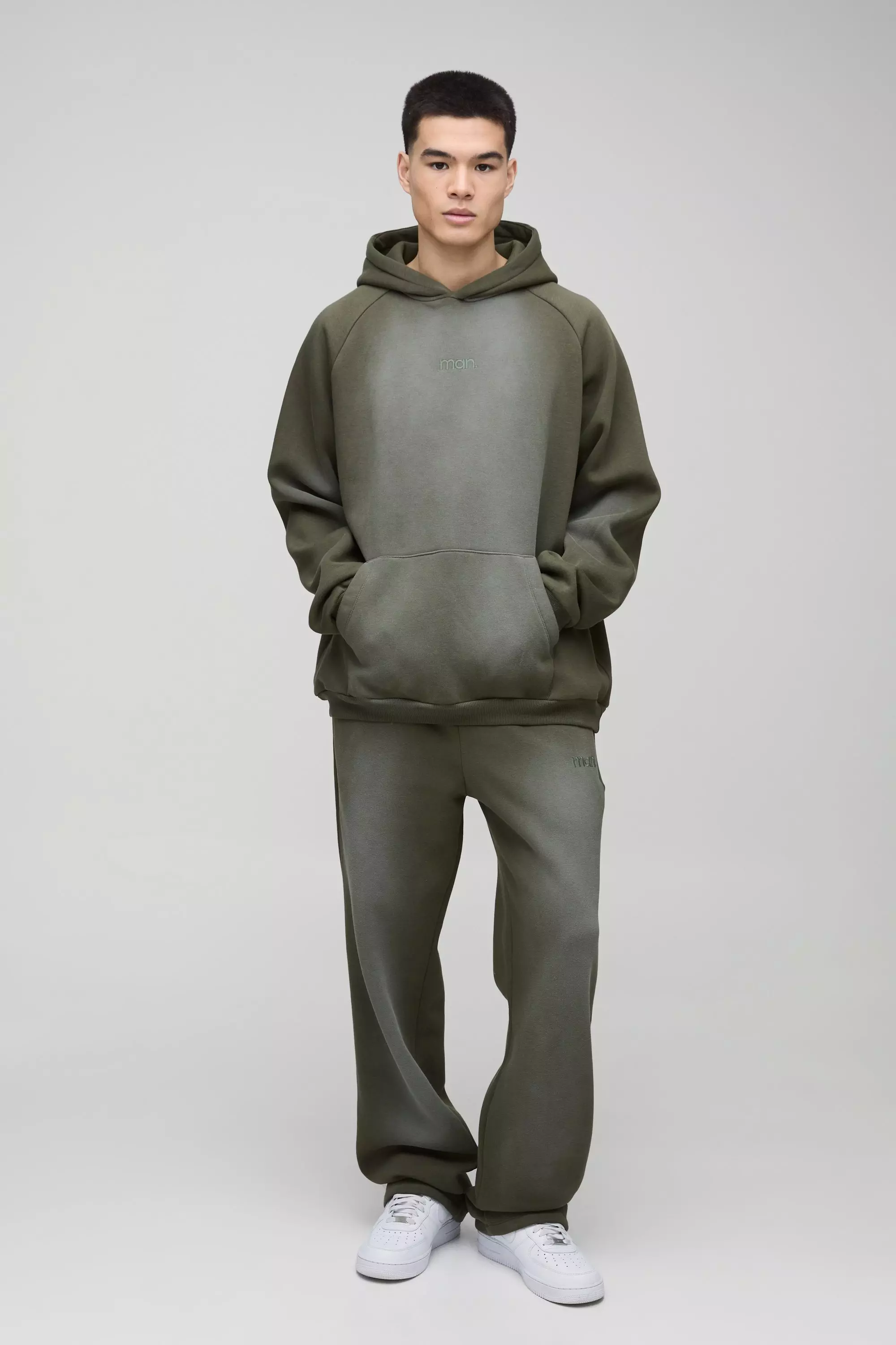 Khaki Oversized Man Spray Wash Hooded Tracksuit alternative image