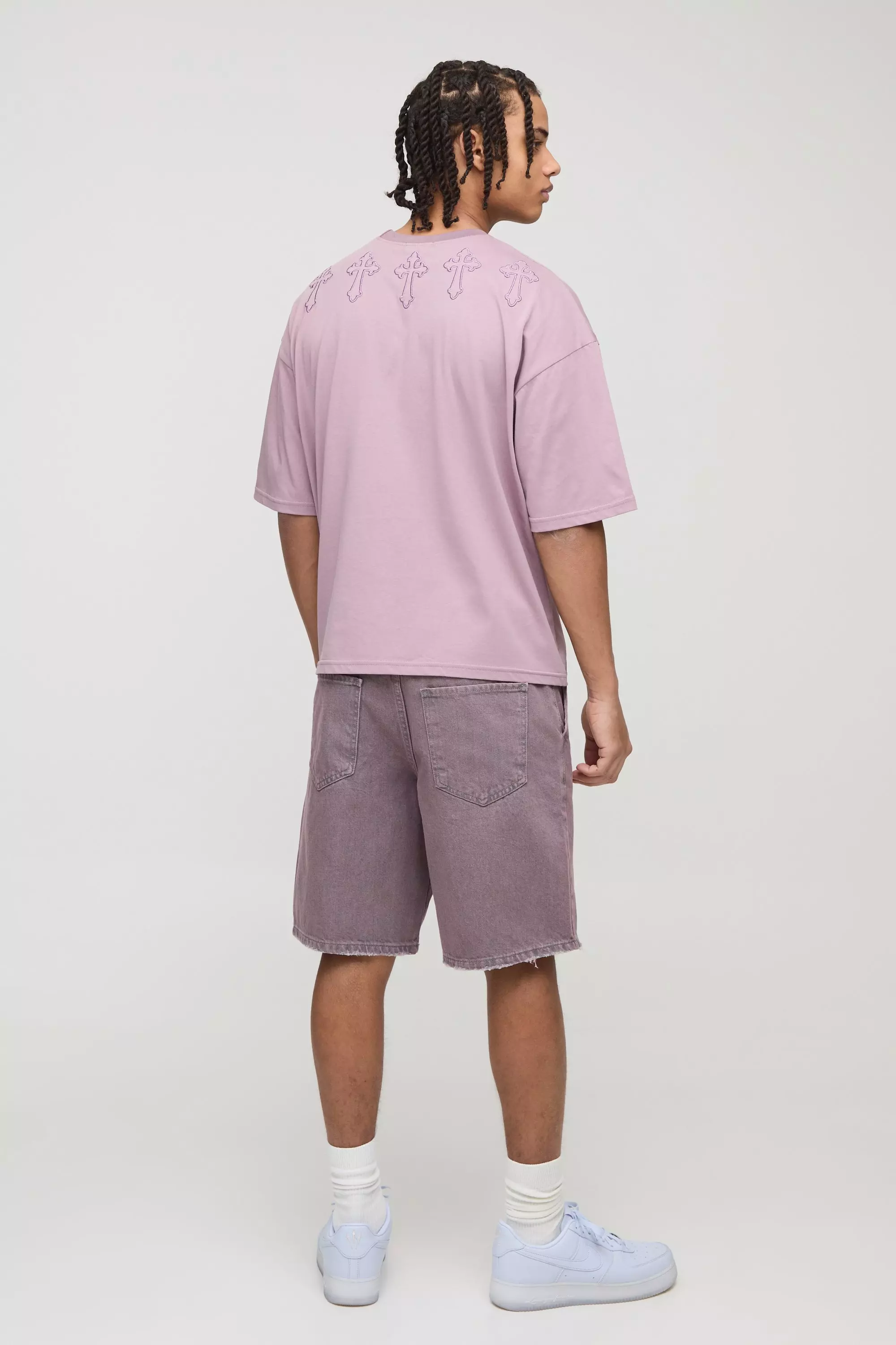 Light pink Relaxed Fit Pink Tint Nibbled Hem Denim Shorts alternative image