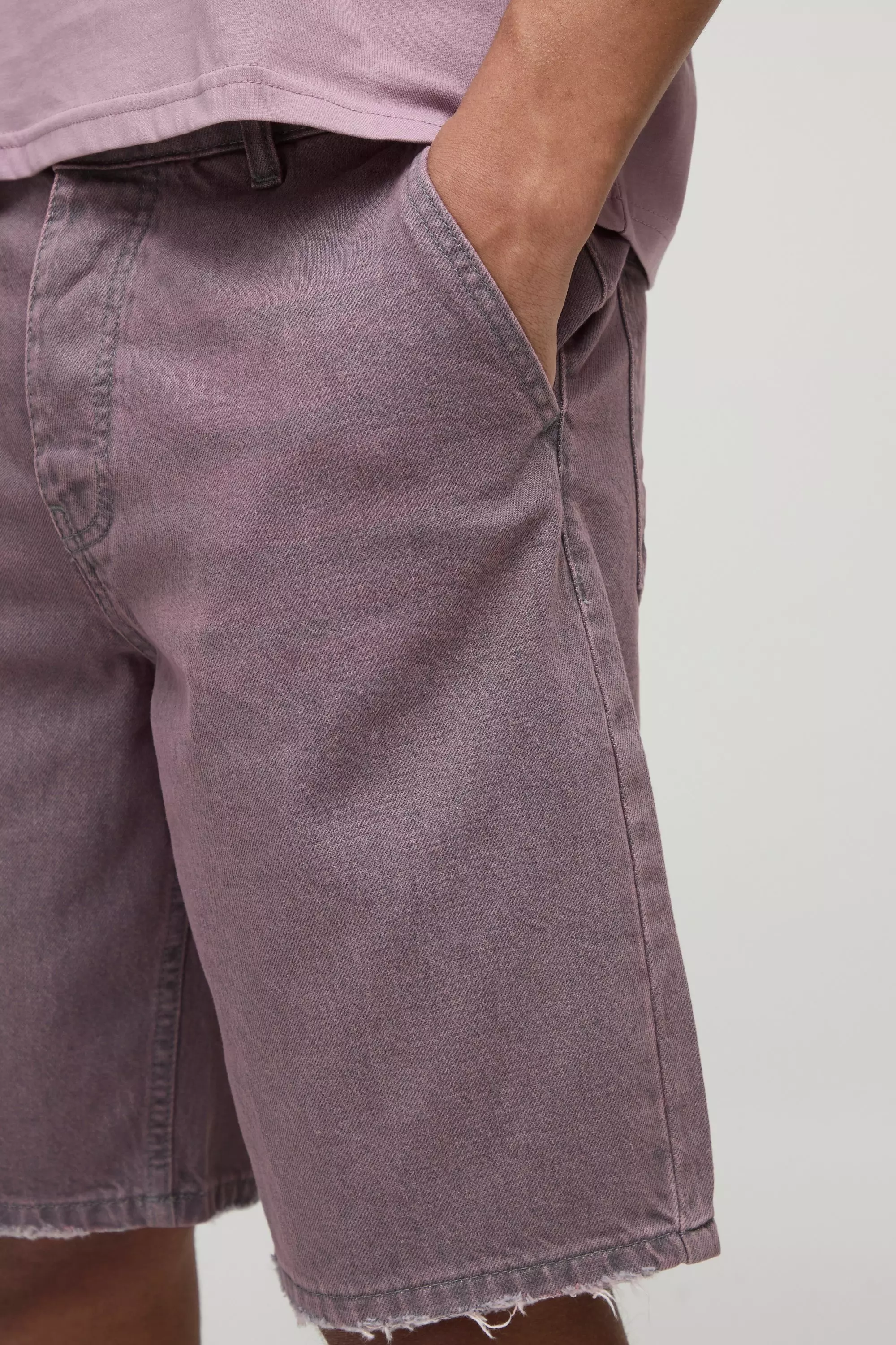 Light pink Relaxed Fit Pink Tint Nibbled Hem Denim Shorts alternative image
