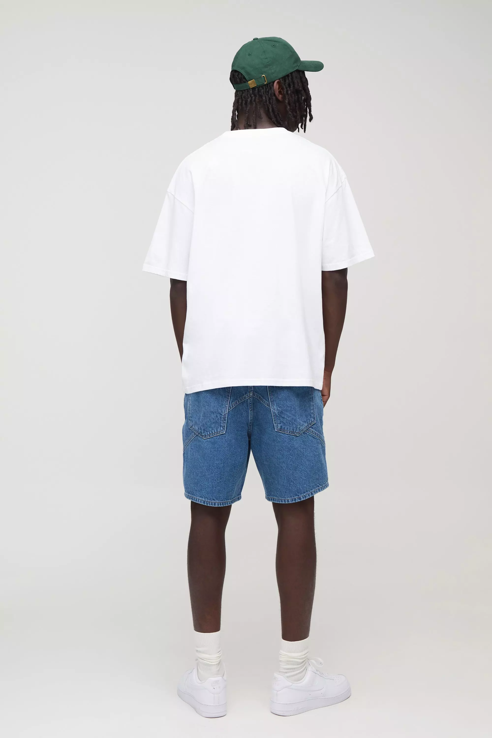 Mid blue Relaxed Fit Panelled Washed Denim Shorts alternative image