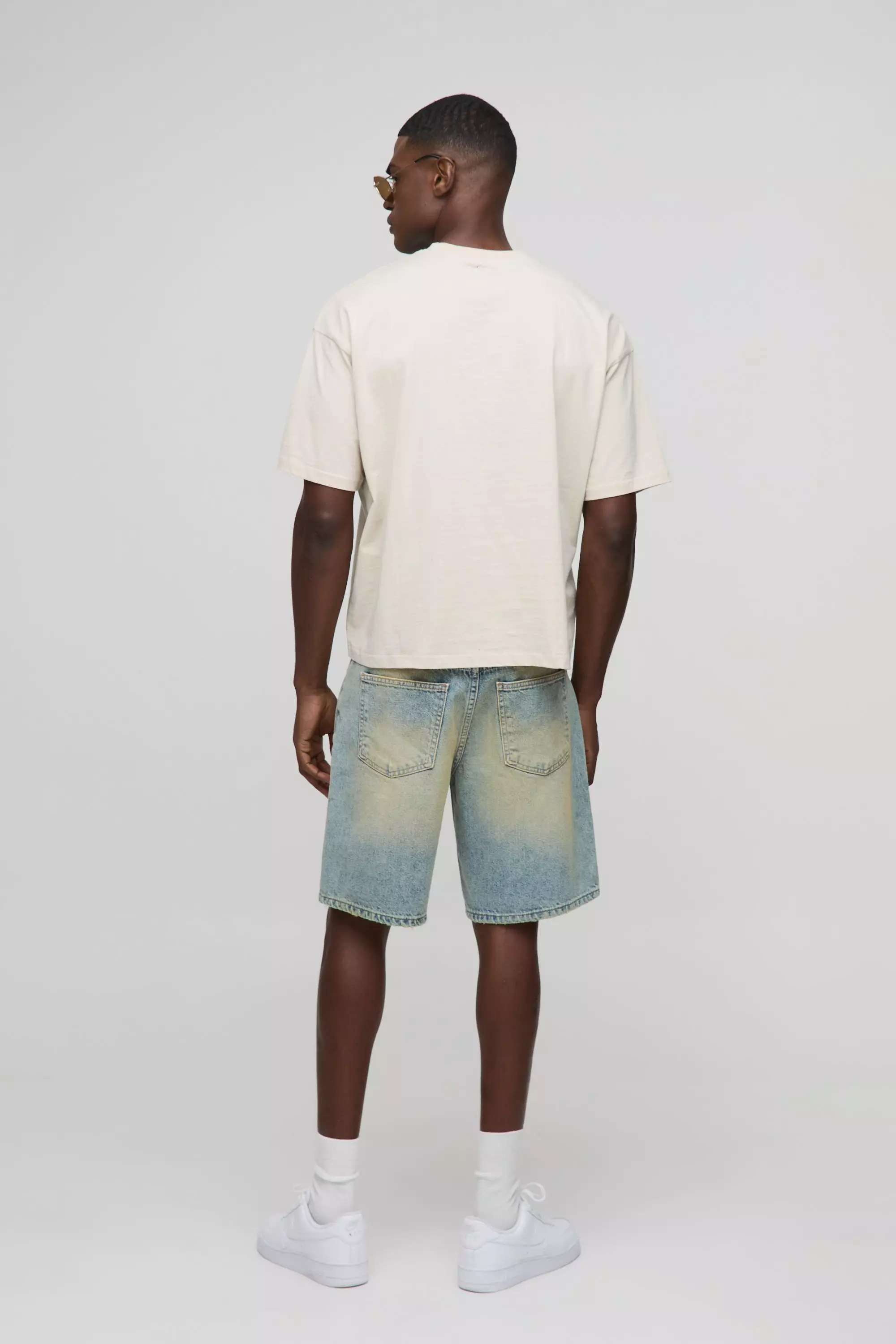 Relaxed Fit Extreme Washed Raw Hem Denim Shorts | boohooMAN USA