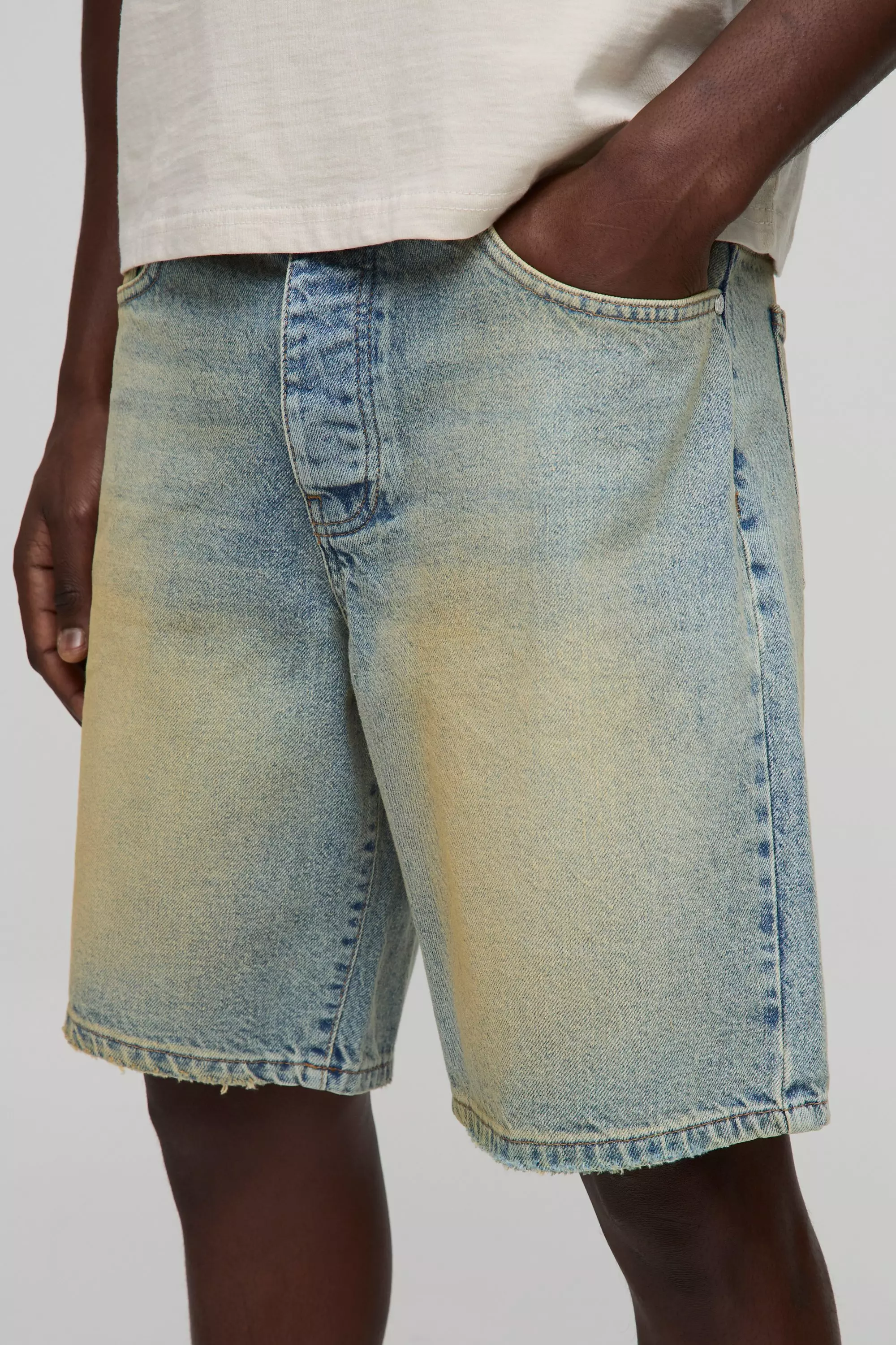 Relaxed Fit Extreme Washed Raw Hem Denim Shorts | boohooMAN USA
