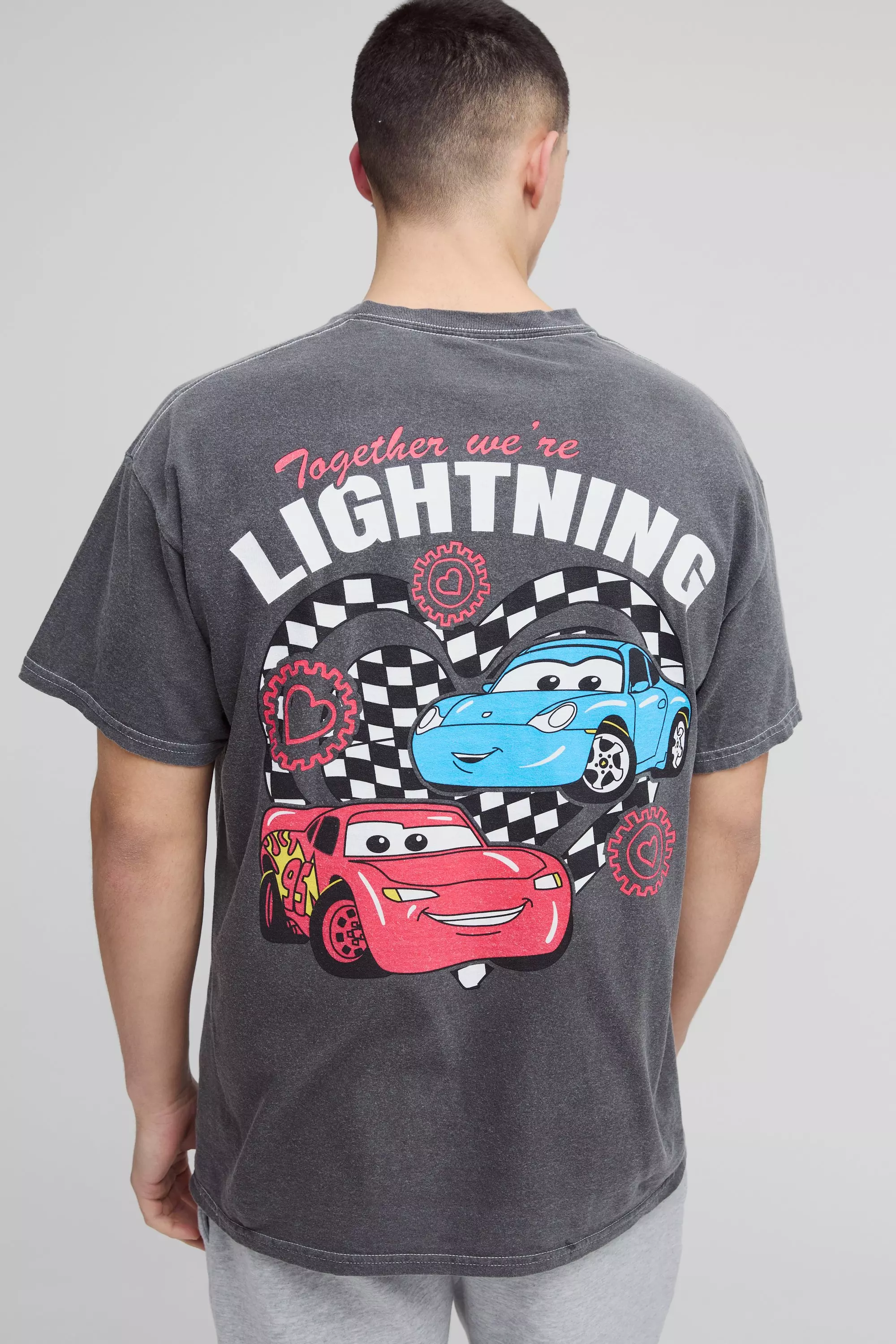 Oversized Disney Pixar Cars Together We're Lightning License T-Shirt Charcoal