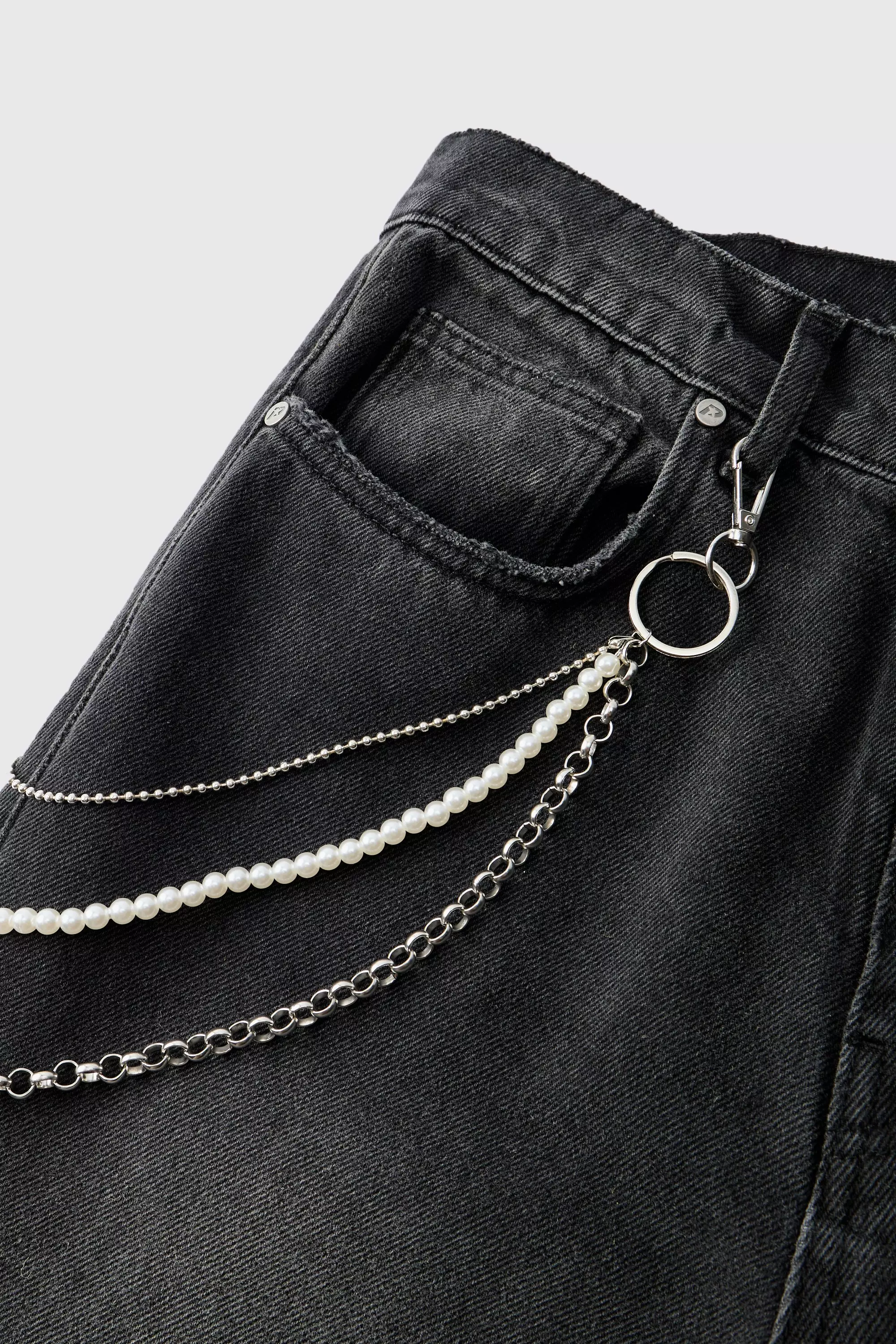 Silver Layered Jean Chain with Pearls alternative image