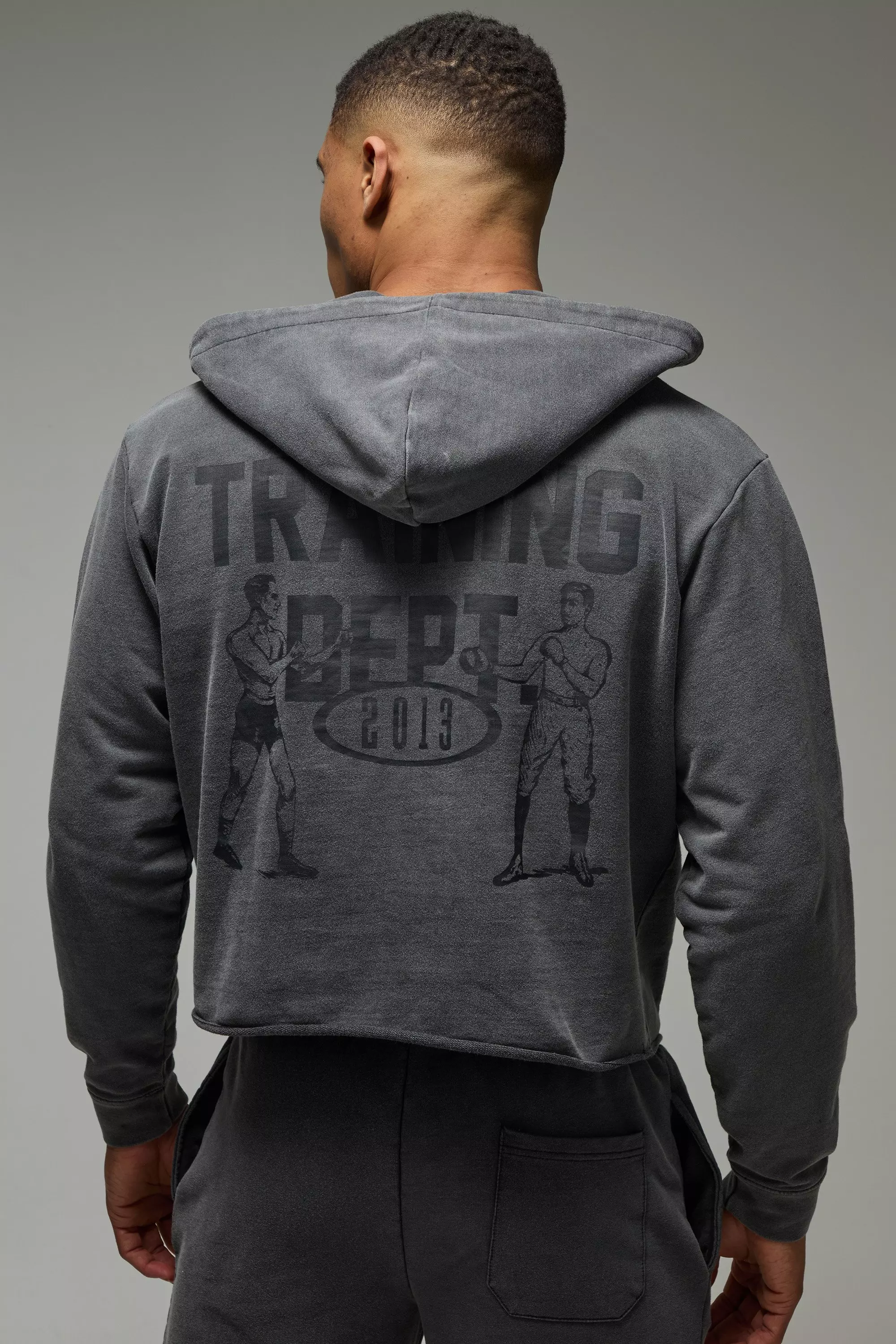 Training Dept Oversized Cropped Washed Hoodie Black