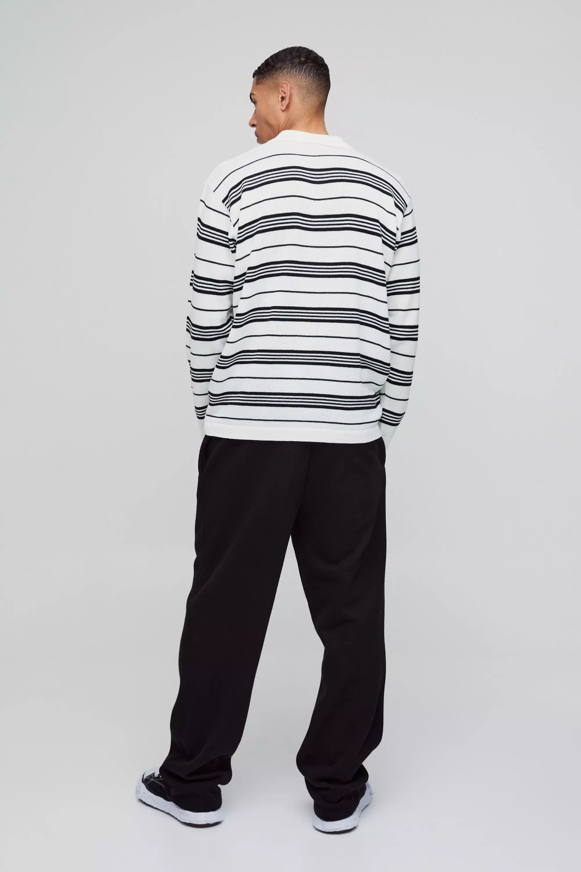 Ecru Oversized Striped Knitted Polo alternative image