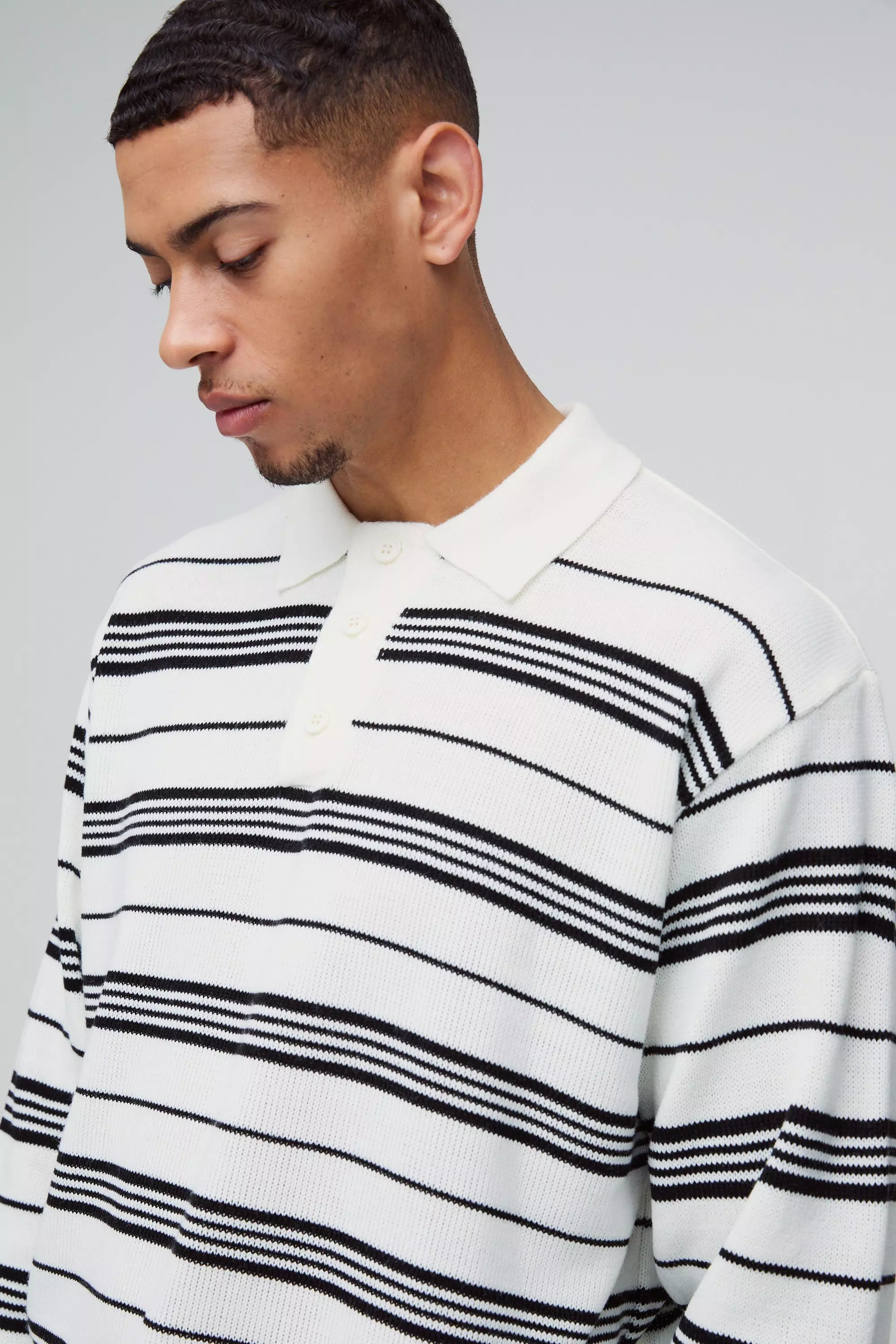Gestreiftes Oversize Poloshirt, Ecru alternatives Bild