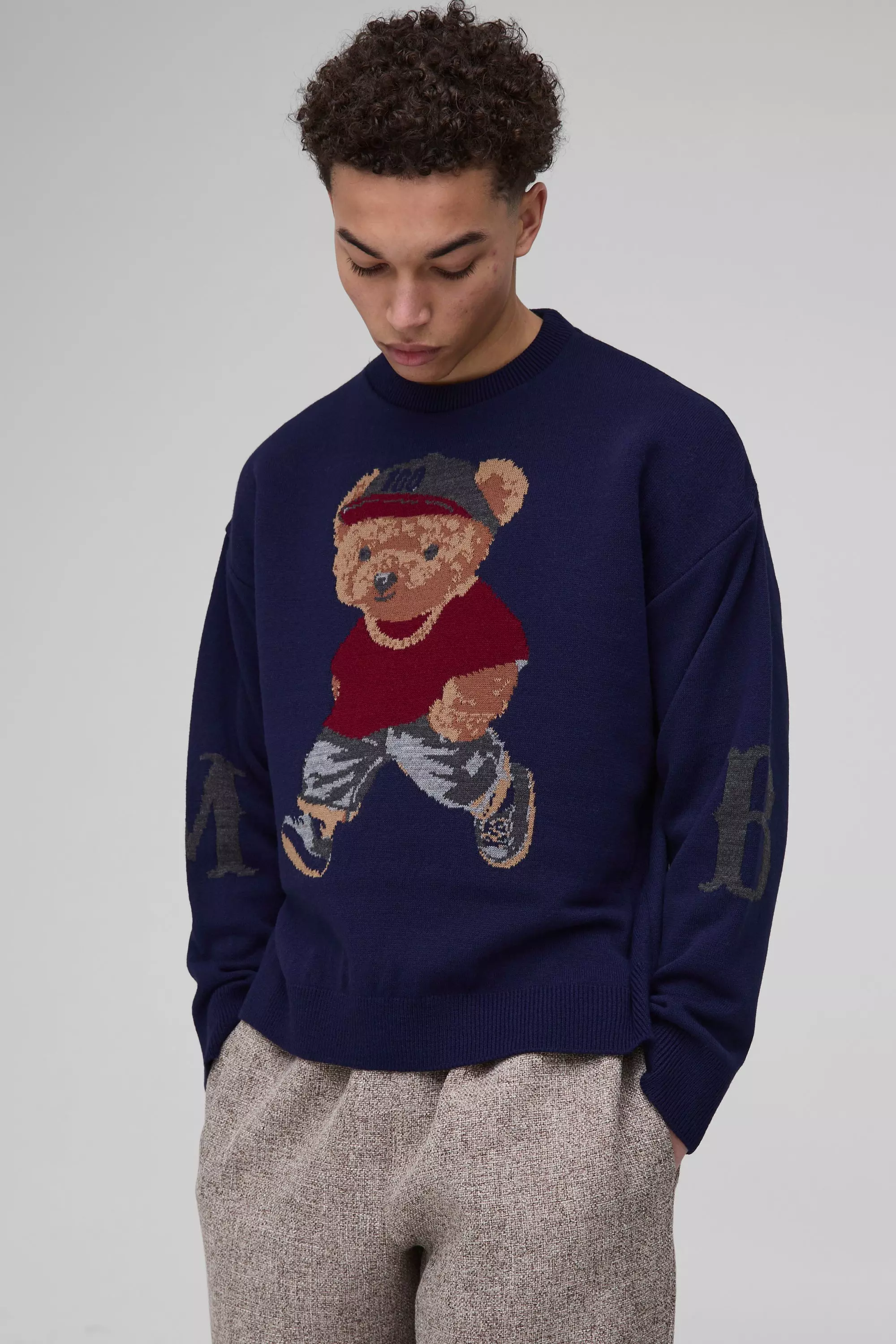 Navy Oversized Boxy Teddy Knitted Sweater alternative image