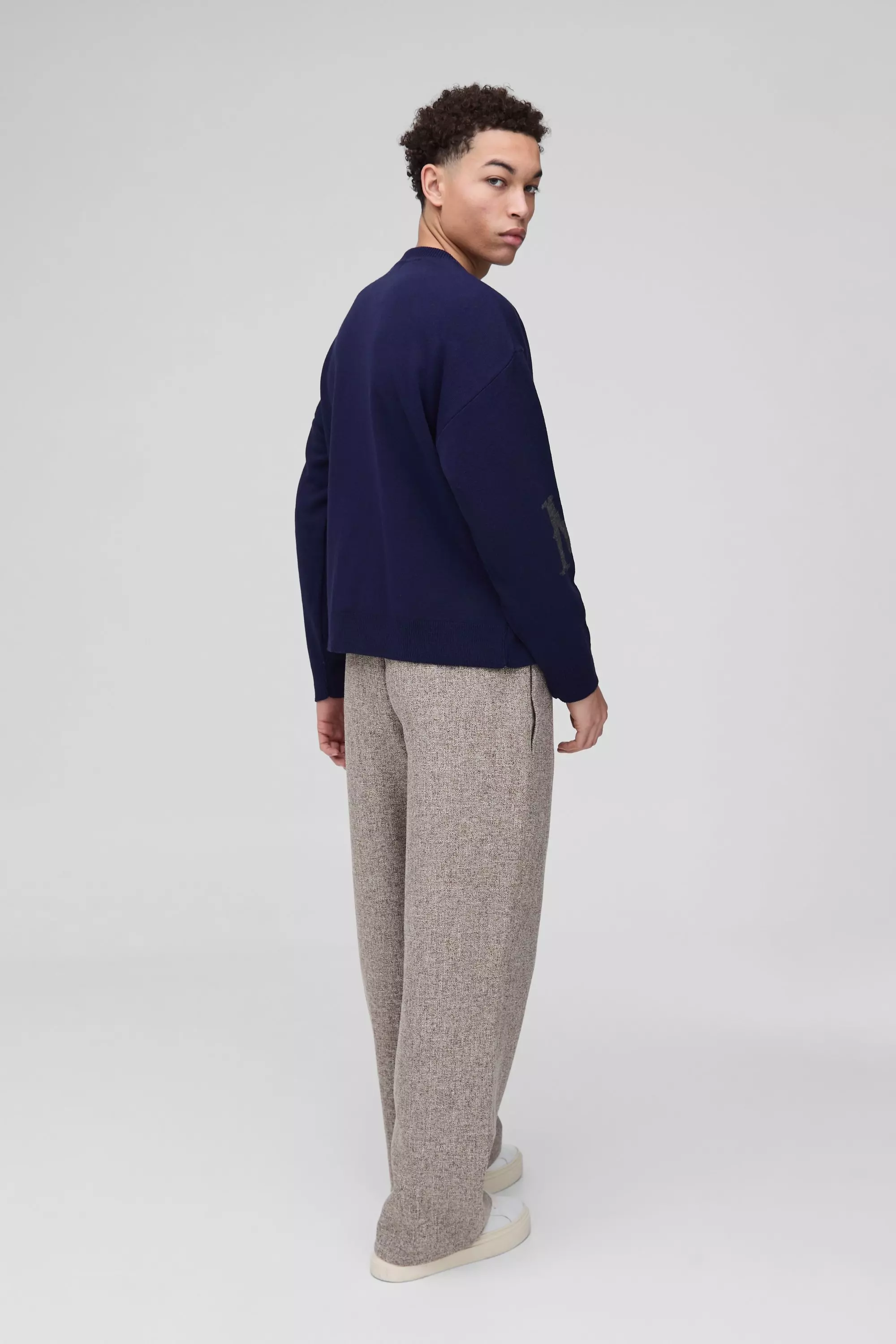 Navy Oversized Boxy Teddy Knitted Sweater alternative image