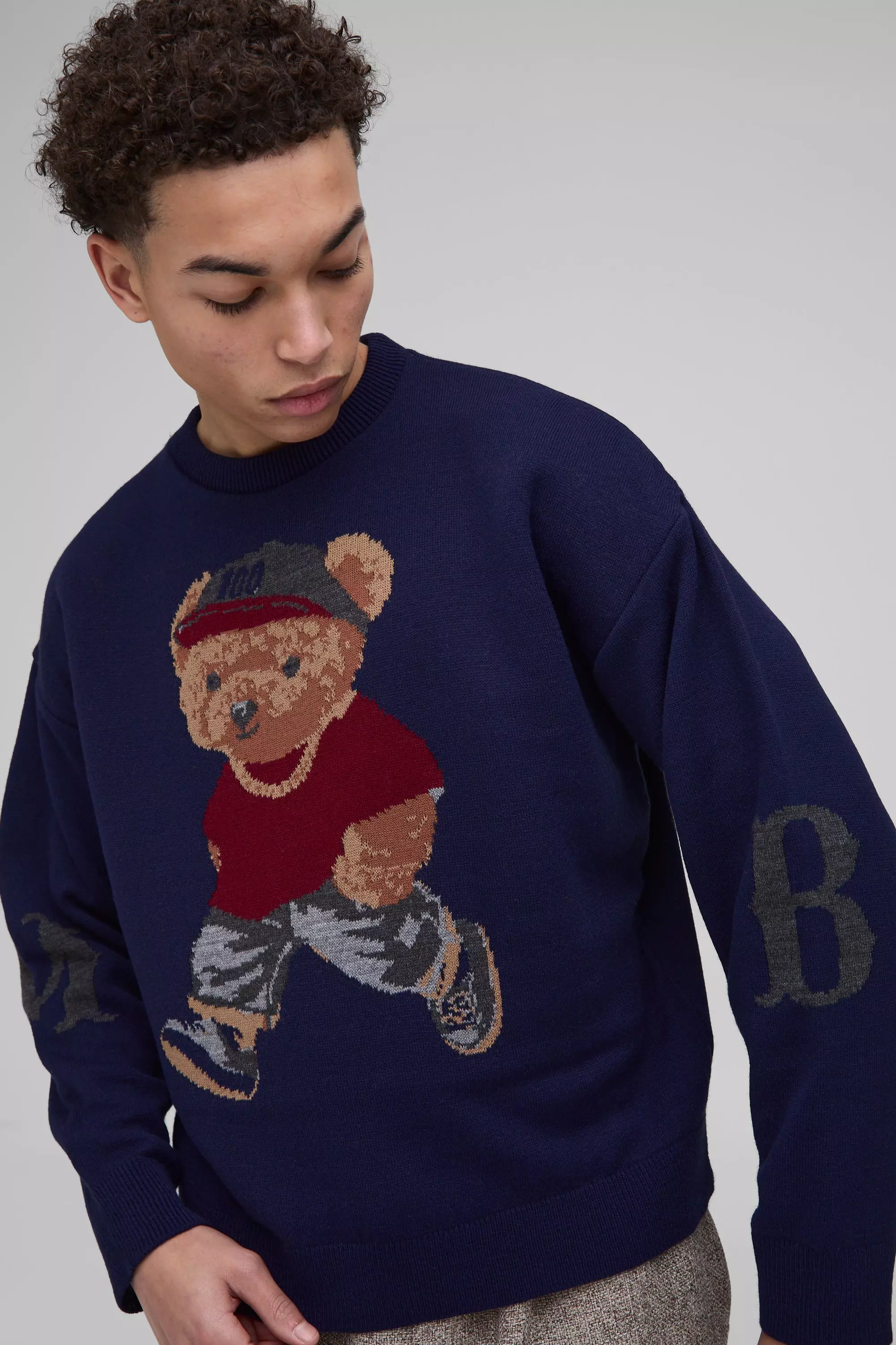 Navy Oversized Boxy Teddy Knitted Sweater alternative image
