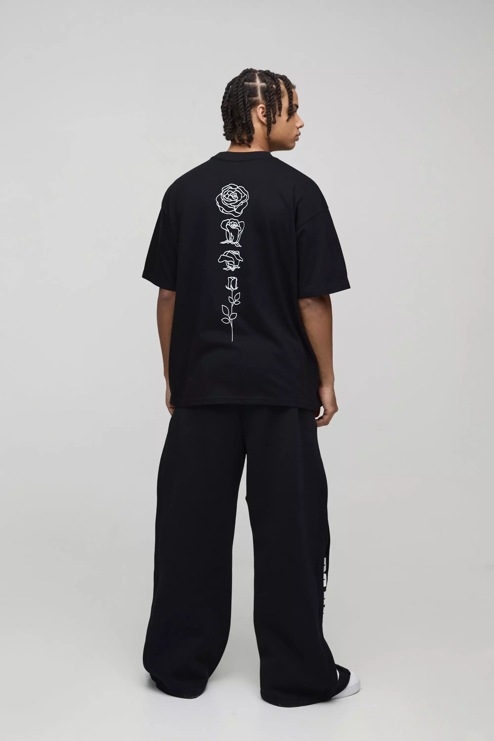 T-shirt oversize fleuri à col montant, Black autre image
