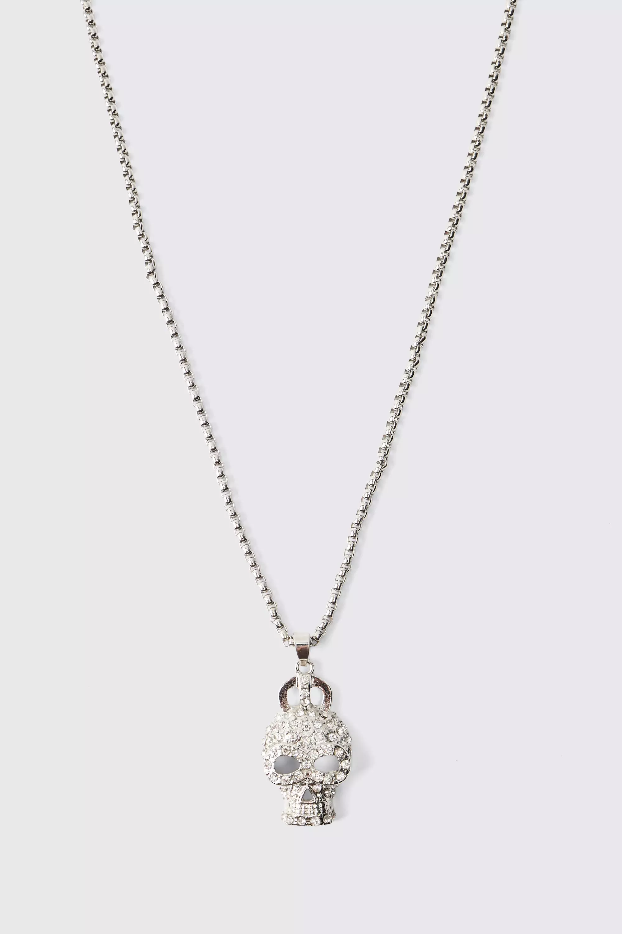 Totenkopf-Halskette mit Strass, Silver alternatives Bild