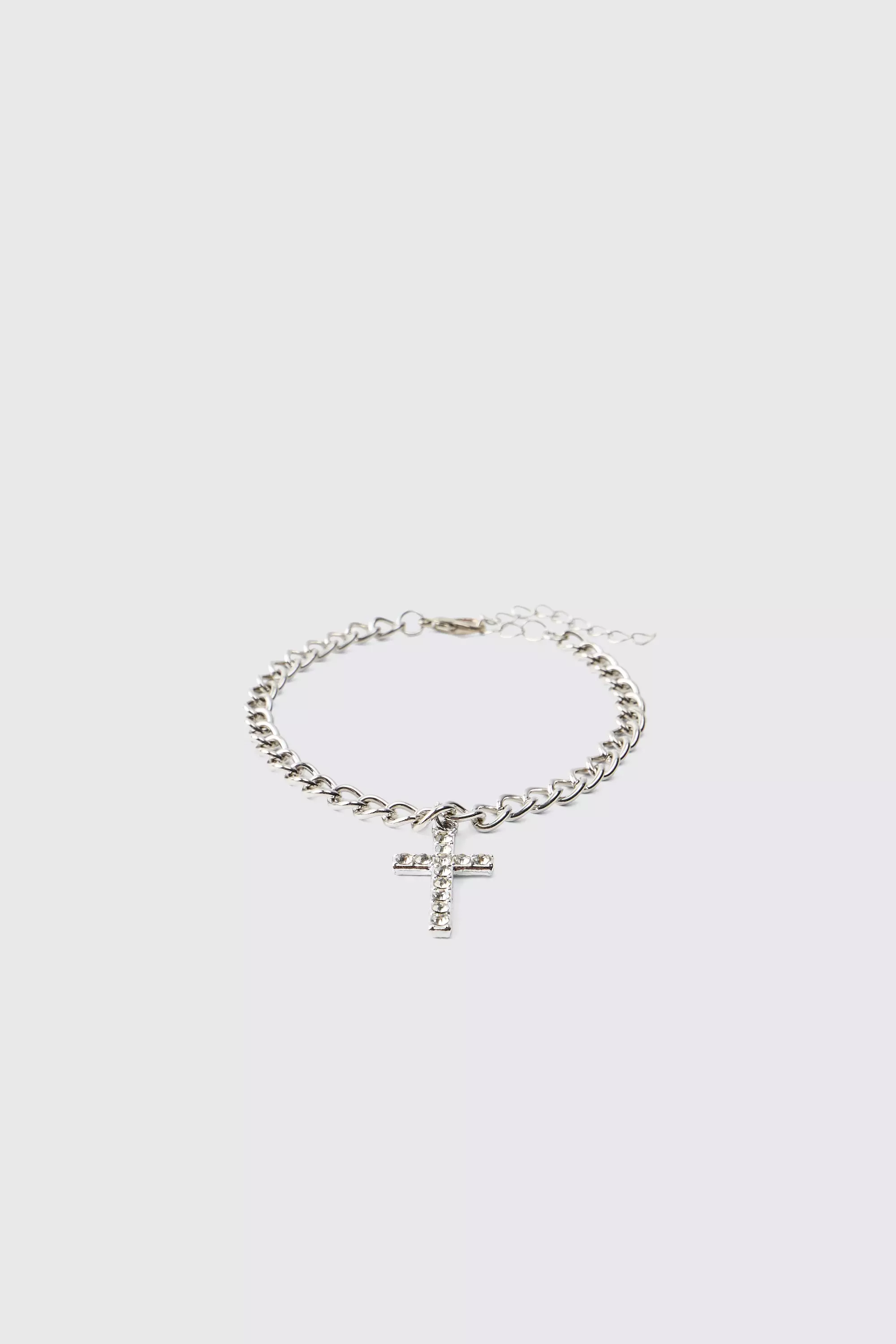 Armband mit Strass-Kreuz Anhänger, Silver alternatives Bild