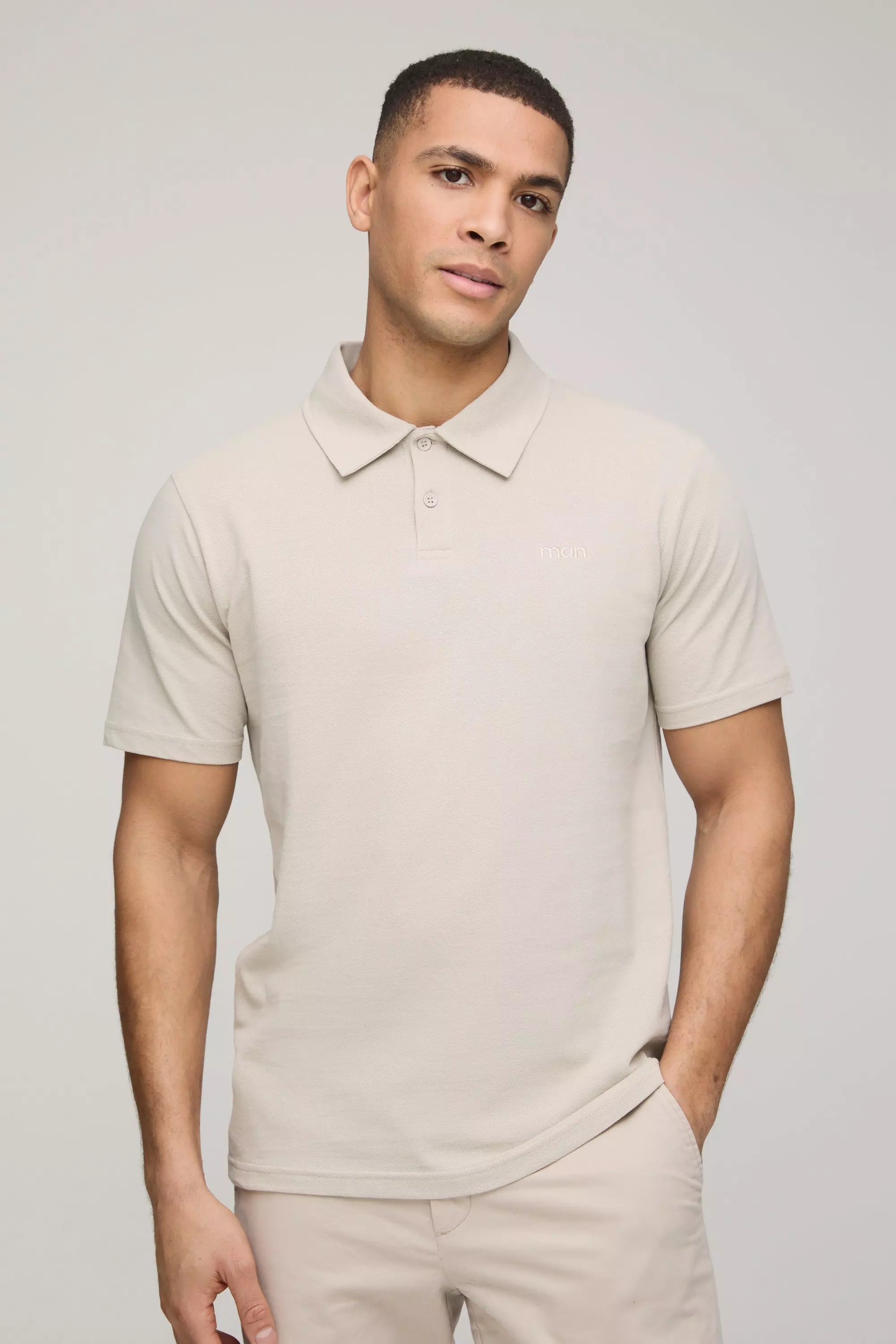 Slim-Fit Basic Pique Poloshirt, Stone alternatives Bild