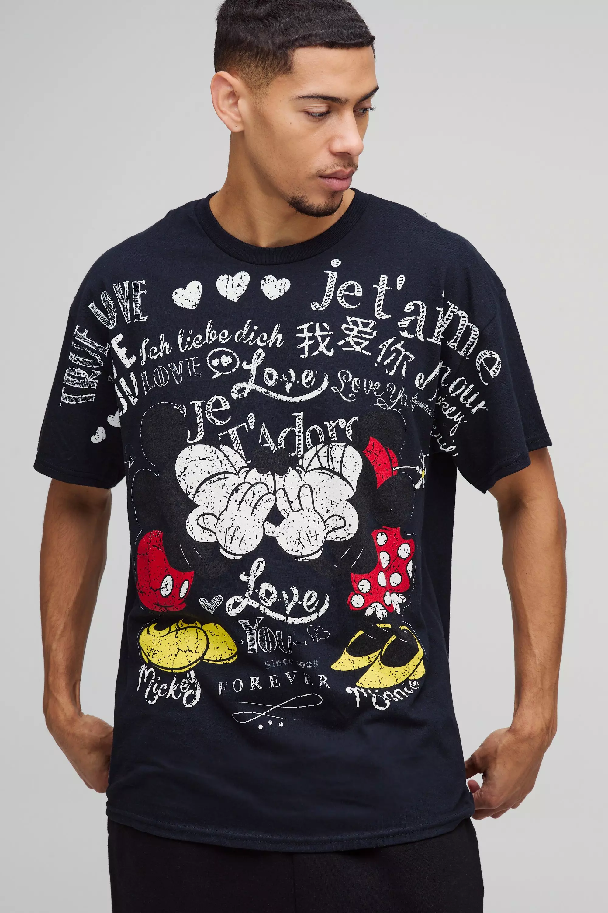 Oversized Disney Mickey Mouse Over Seam License T-Shirt Black