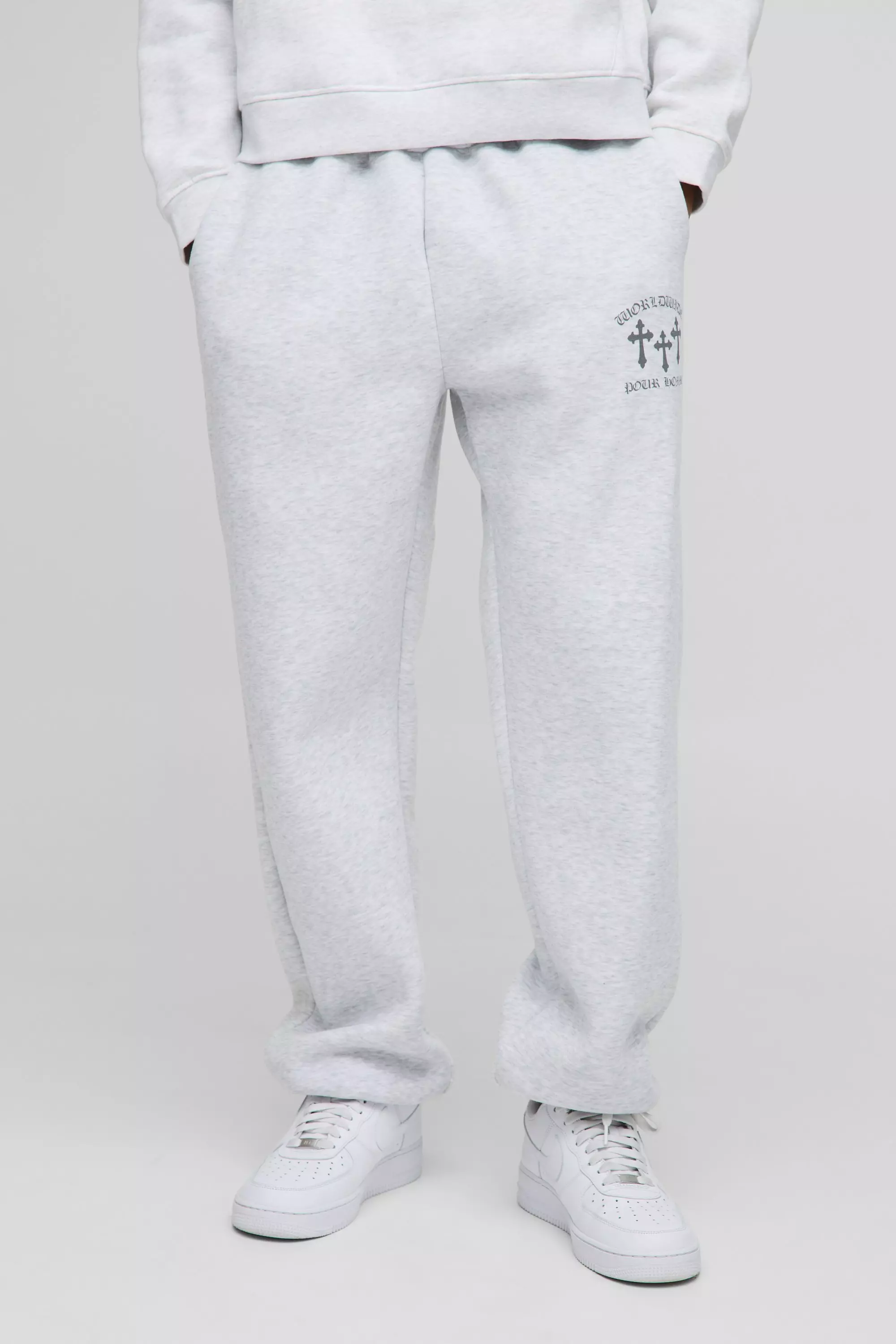 Grey marl Baggy Worldwide Cross Print Joggers alternative image