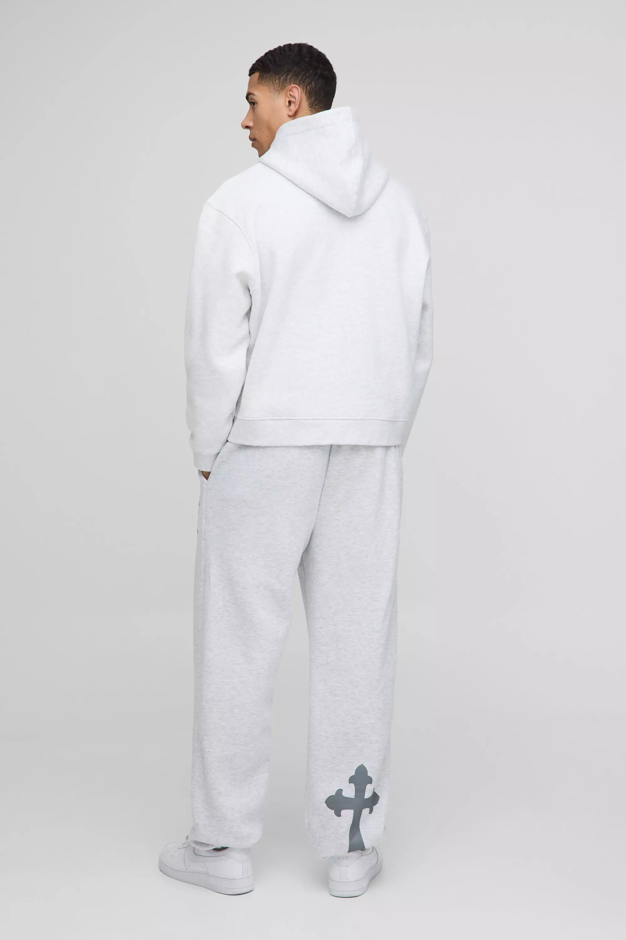 Grey marl Baggy Worldwide Cross Print Joggers alternative image