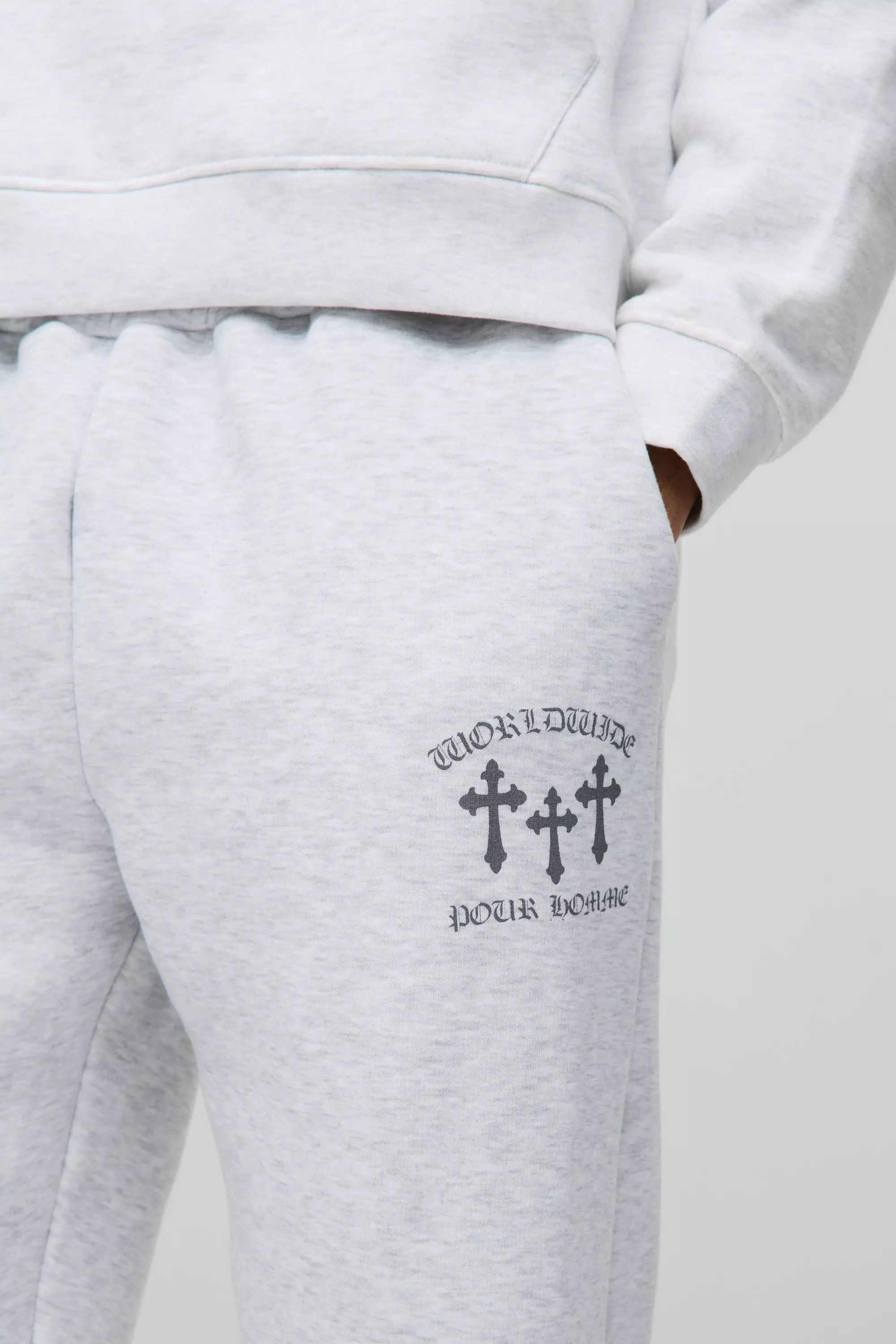 Grey marl Baggy Worldwide Cross Print Joggers alternative image