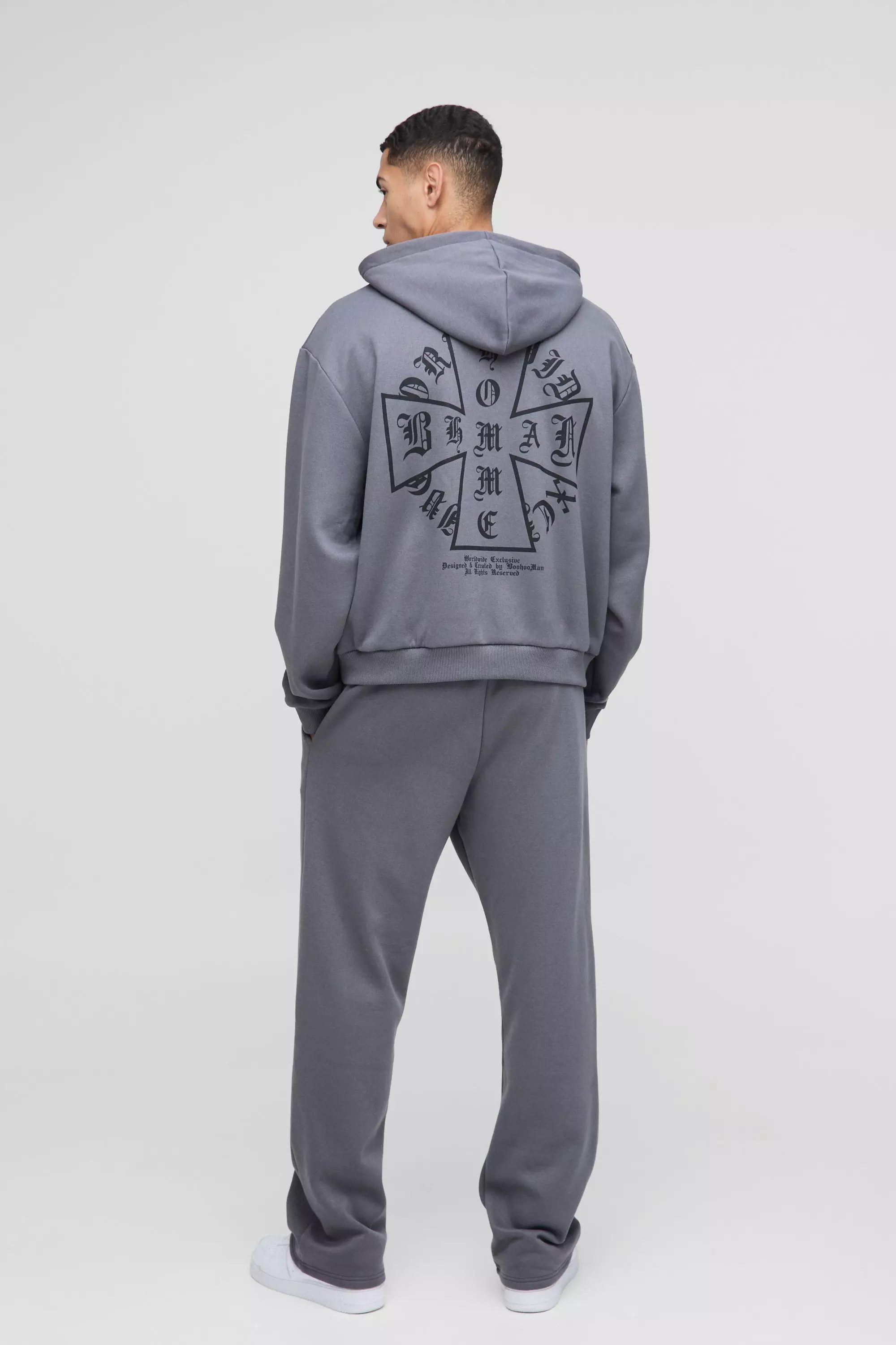 Charcoal Oversized Boxy Homme Cross Zip Hooded Tracksuit alternative image