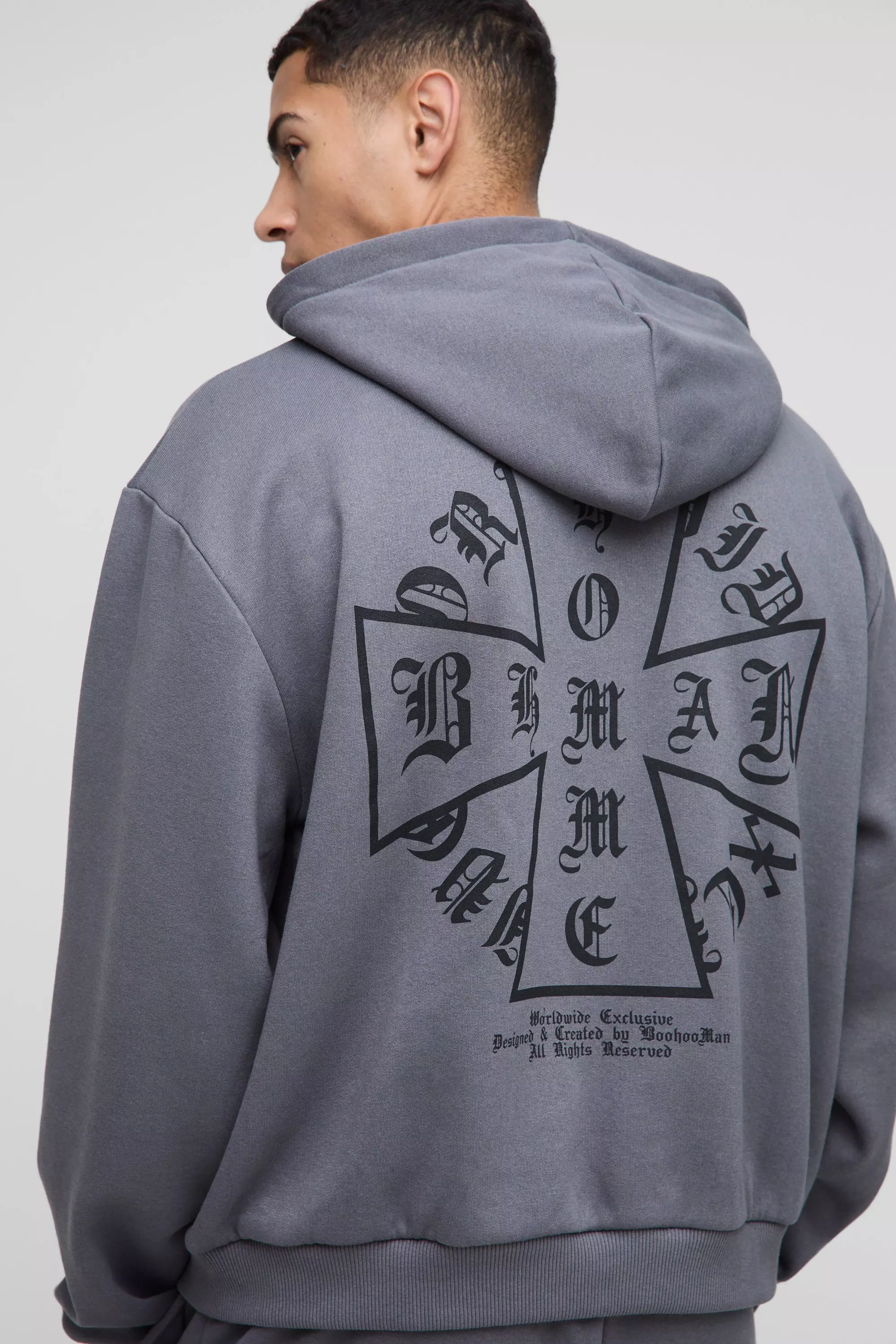 Charcoal Oversized Boxy Homme Cross Zip Hooded Tracksuit alternative image
