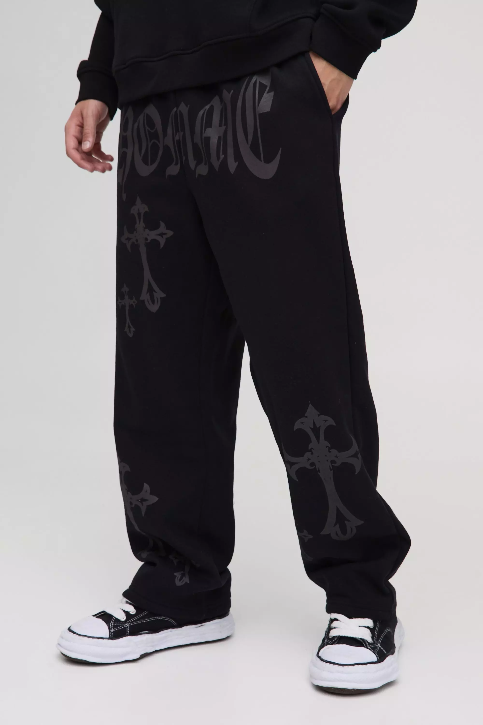Oversize Jogginghose mit Homme Kreuz Print, Black alternatives Bild