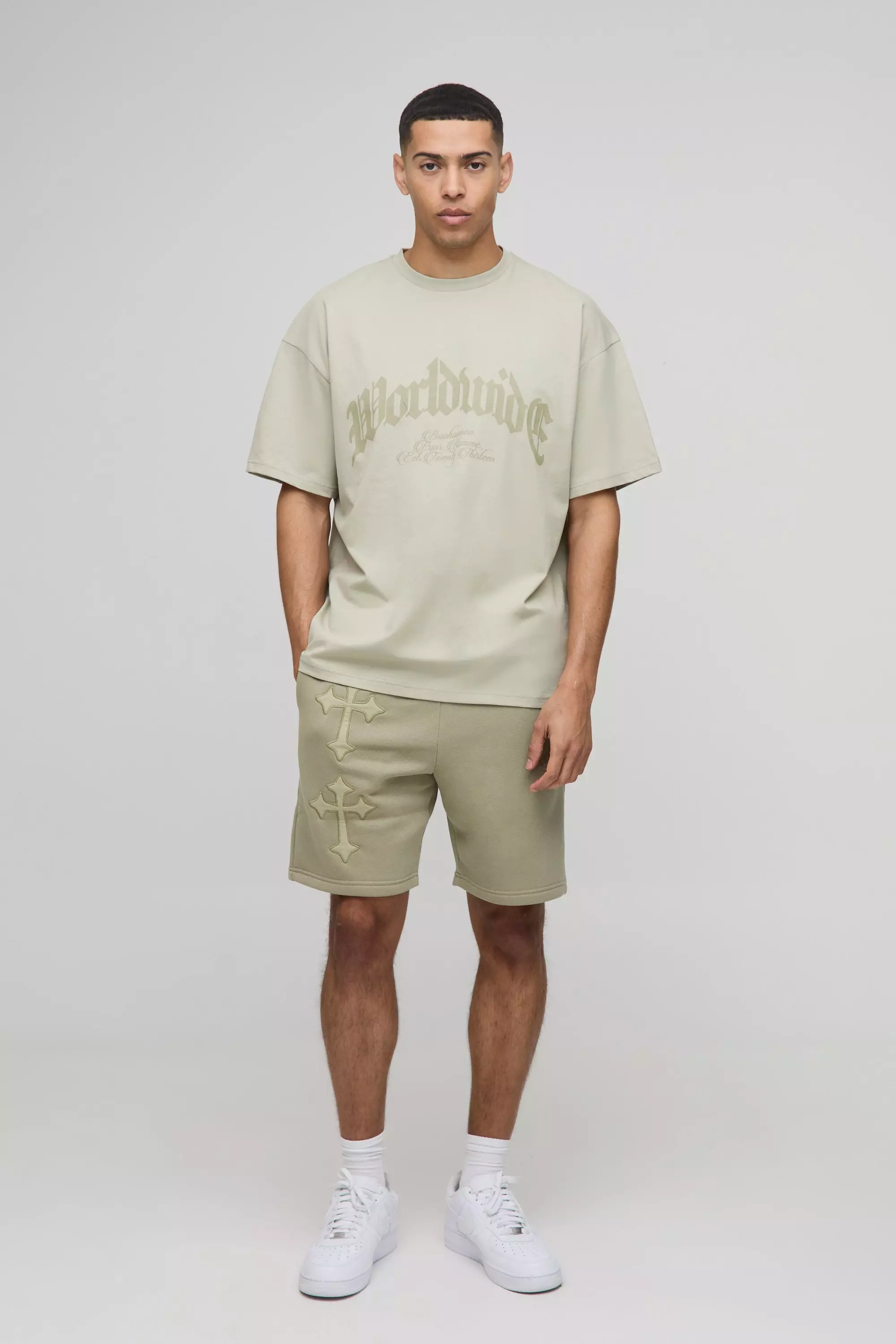 Oversized Cross Applique T-Shirt & Short Set | boohooMAN USA