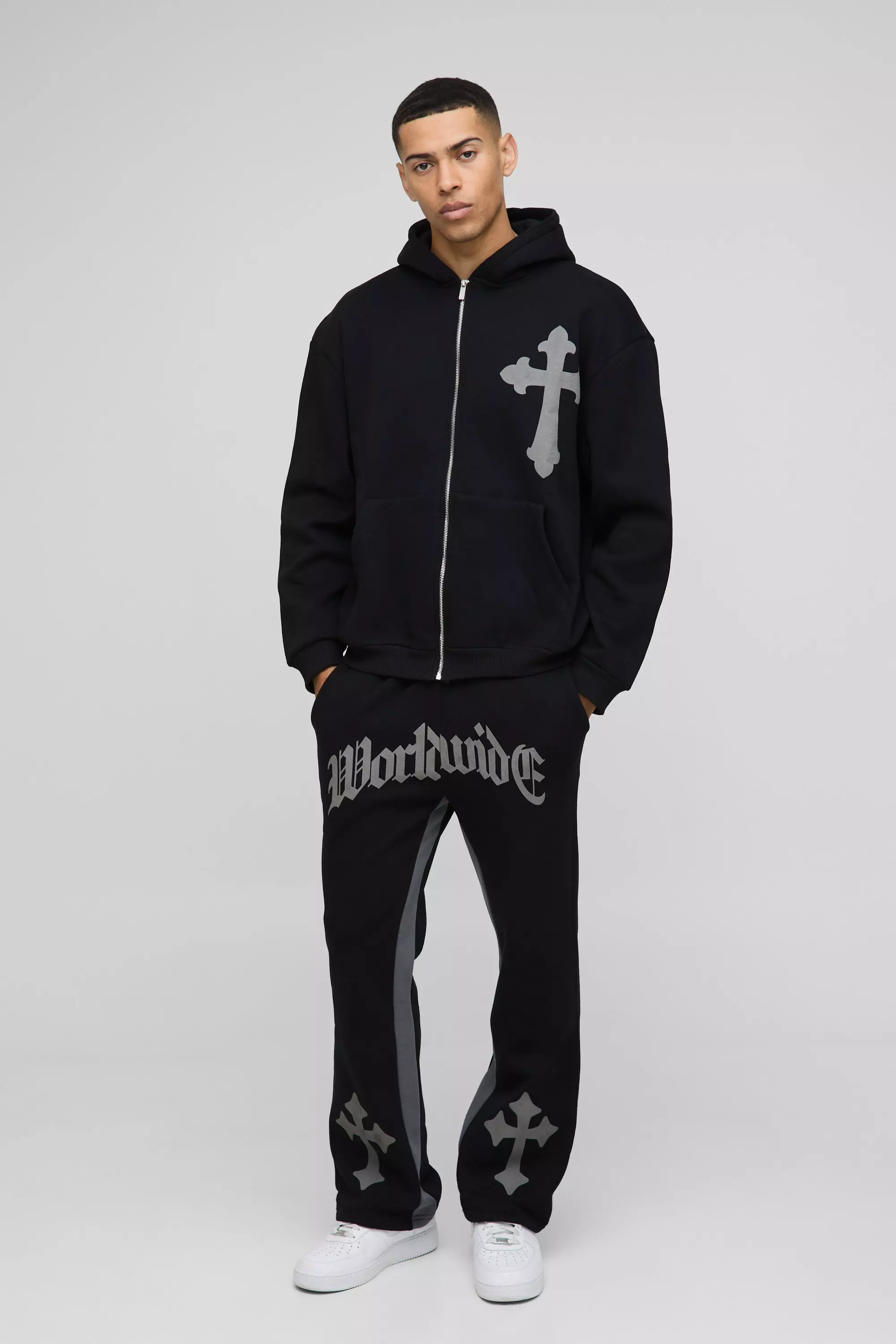 Black Oversized Worldwide Cross Zip Hooded Tracksuit alternative image