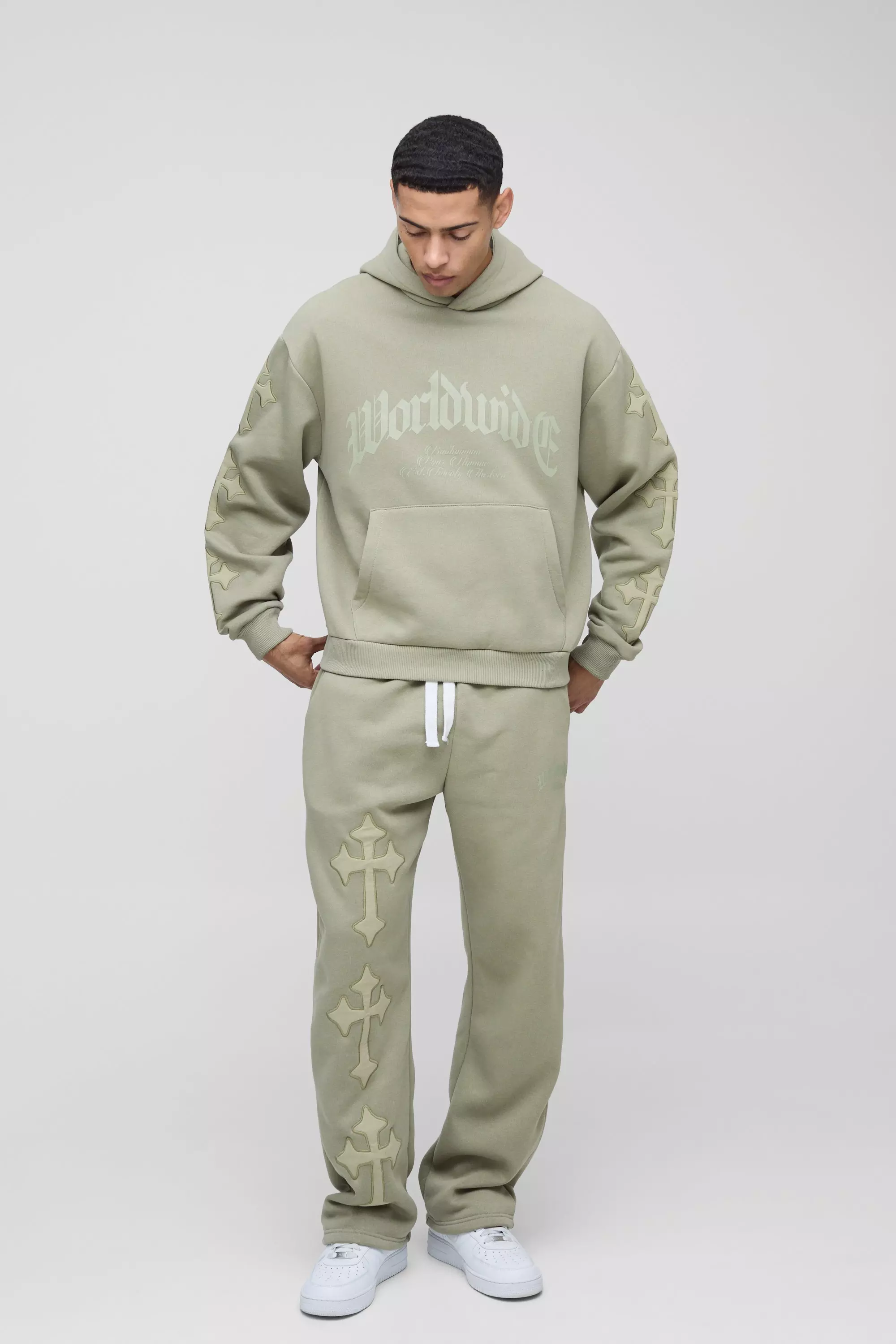 Sage Oversized Boxy Cross Applique Hooded Tracksuit alternative image