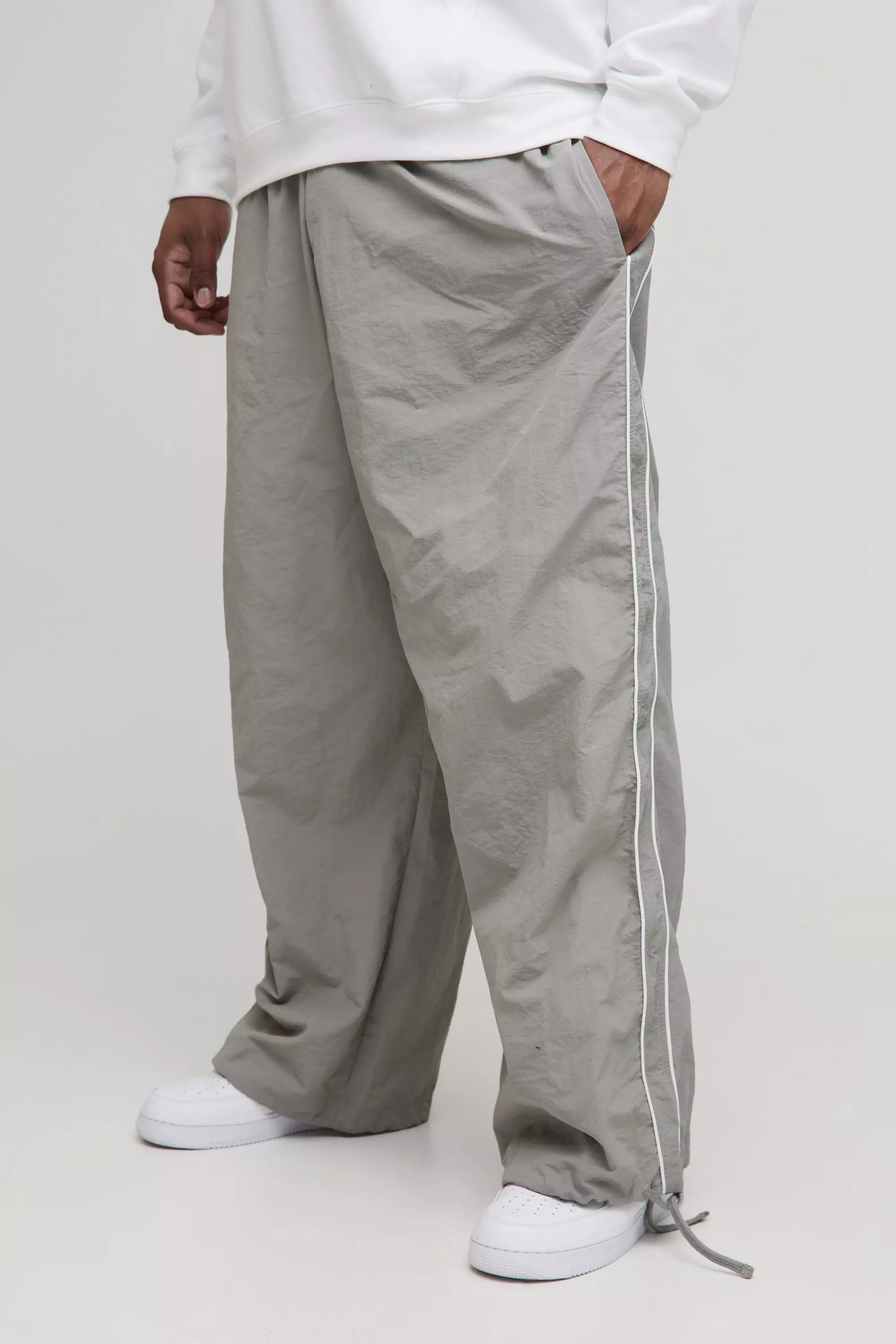Grey Plus Piping Detail Parachute Pants alternative image