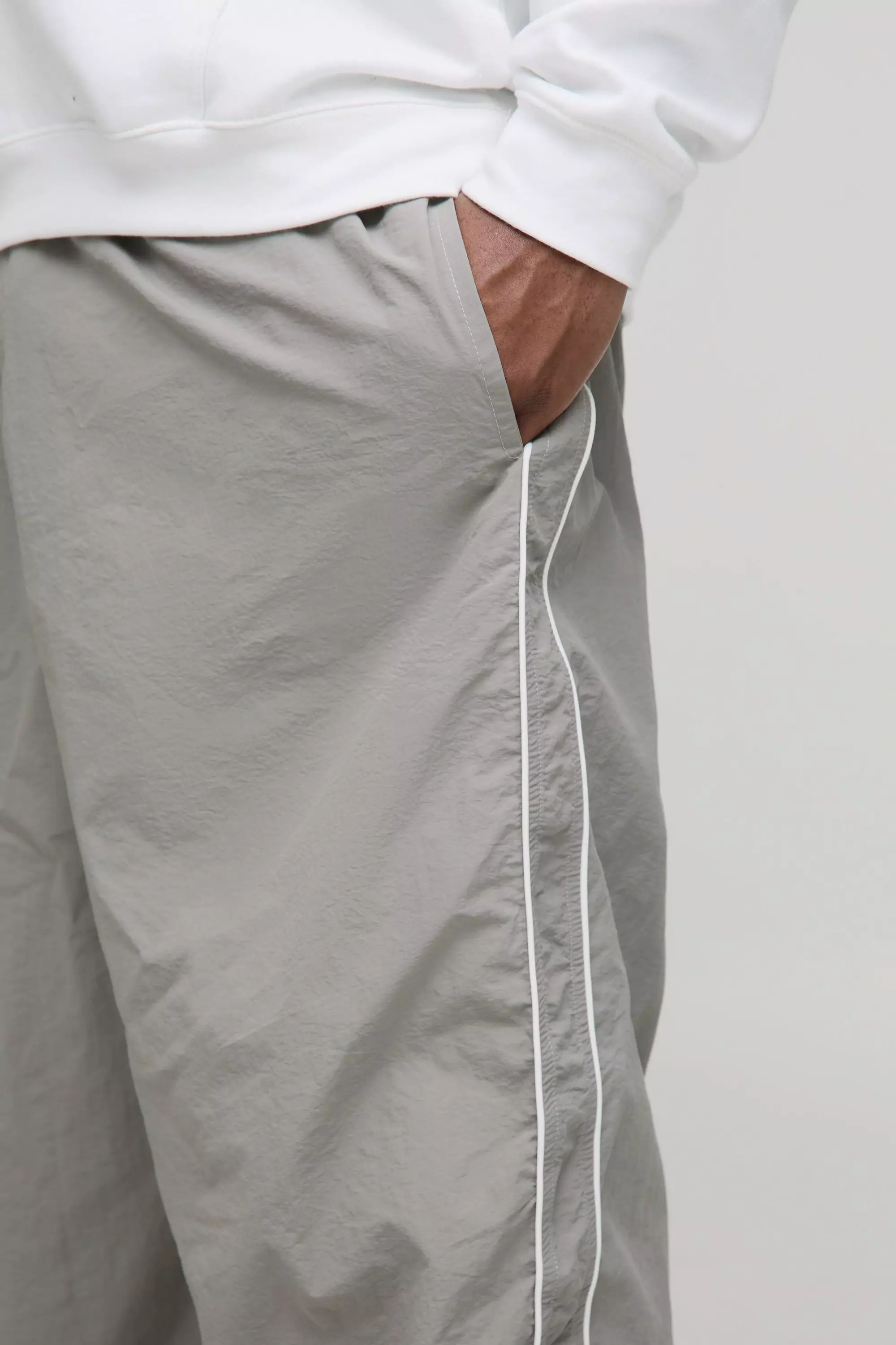 Grey Plus Piping Detail Parachute Pants alternative image