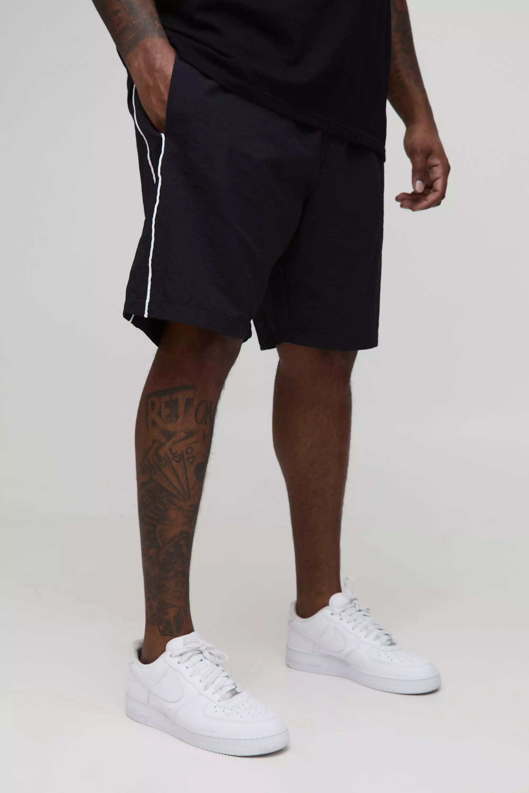 Black Plus Regular Fit Piping Detail Nylon Shorts alternative image