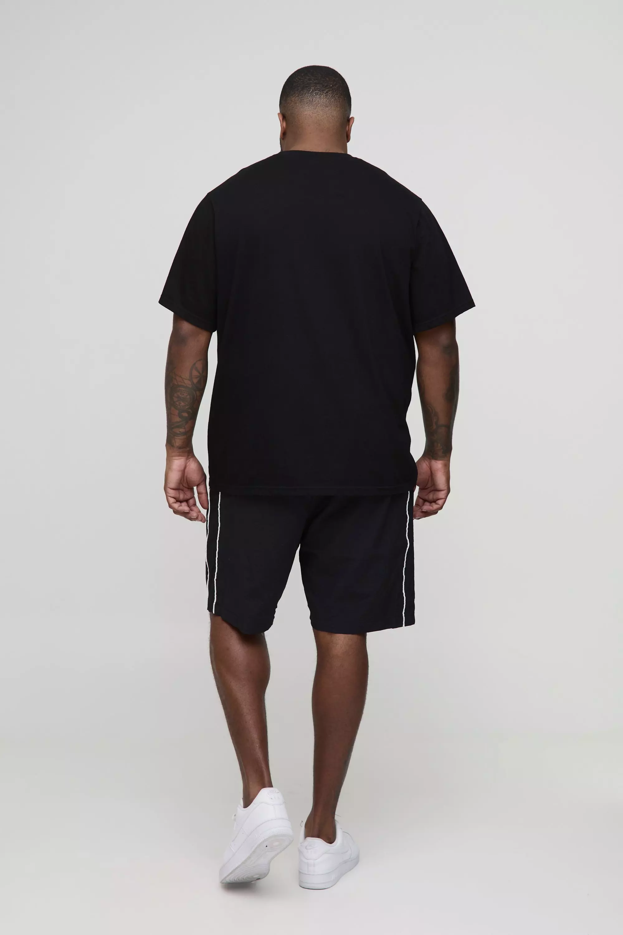 Black Plus Regular Fit Piping Detail Nylon Shorts alternative image