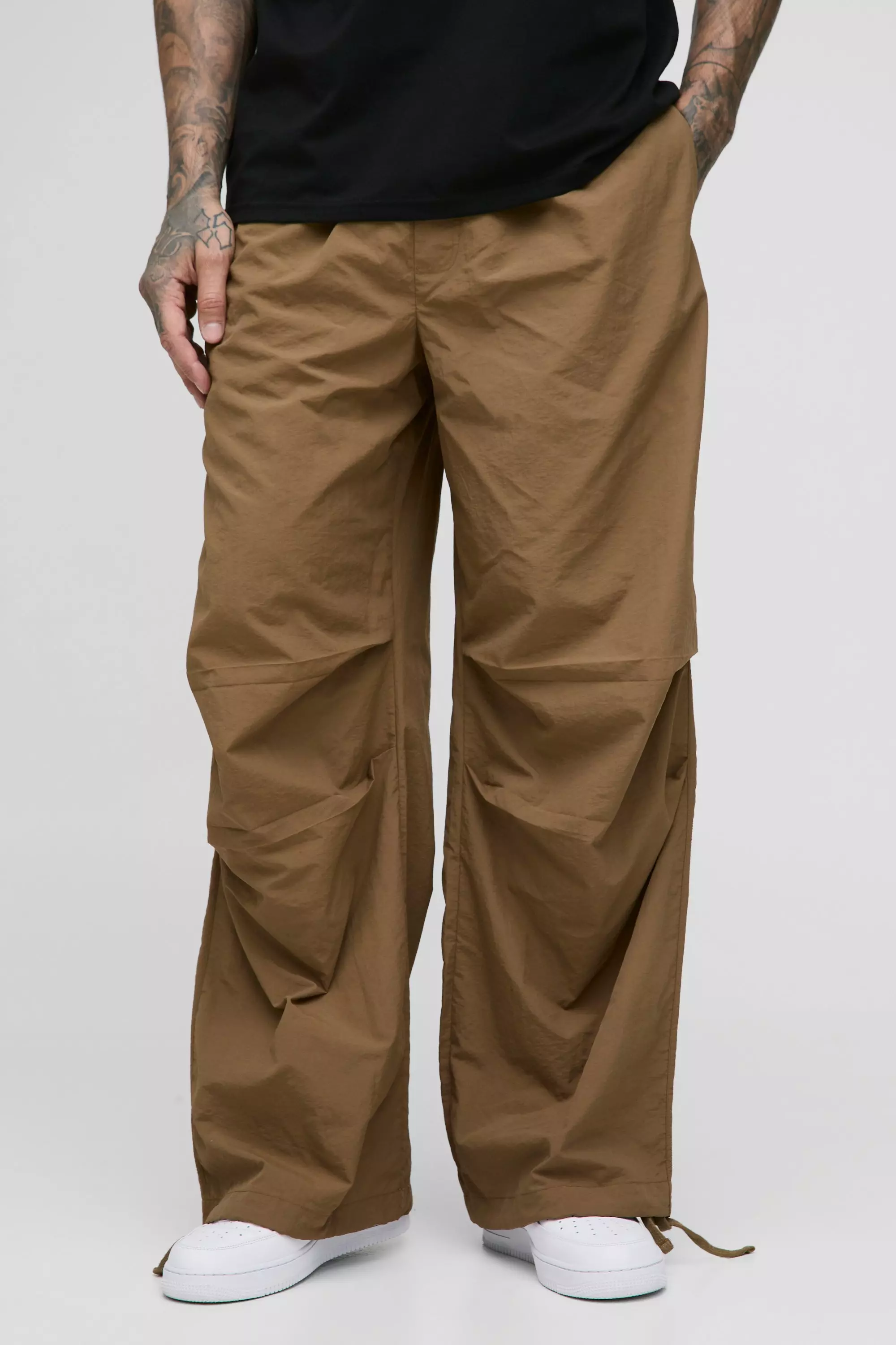 Tall Drawcord Waist Pleat Knee Parachute Pants | boohooMAN USA