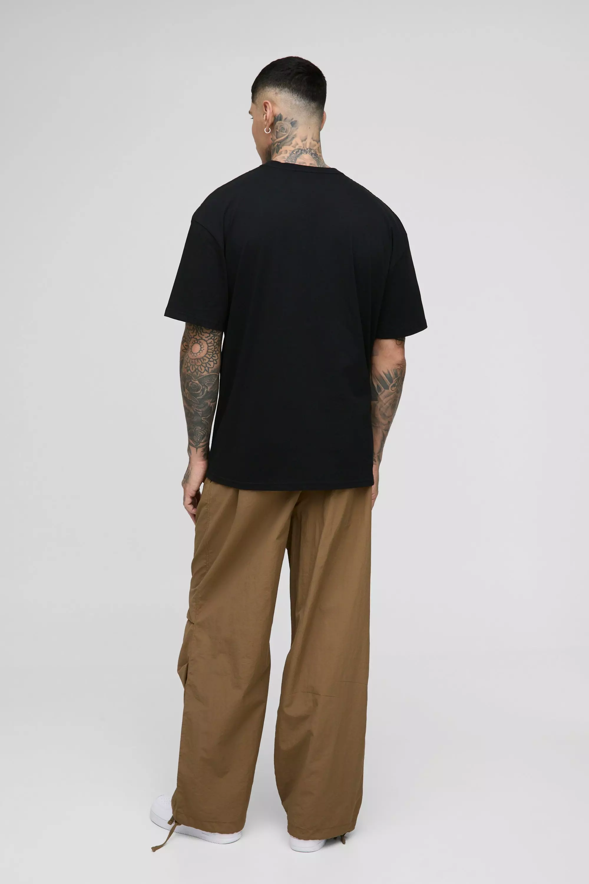 Tall Drawcord Waist Pleat Knee Parachute Pants | boohooMAN USA