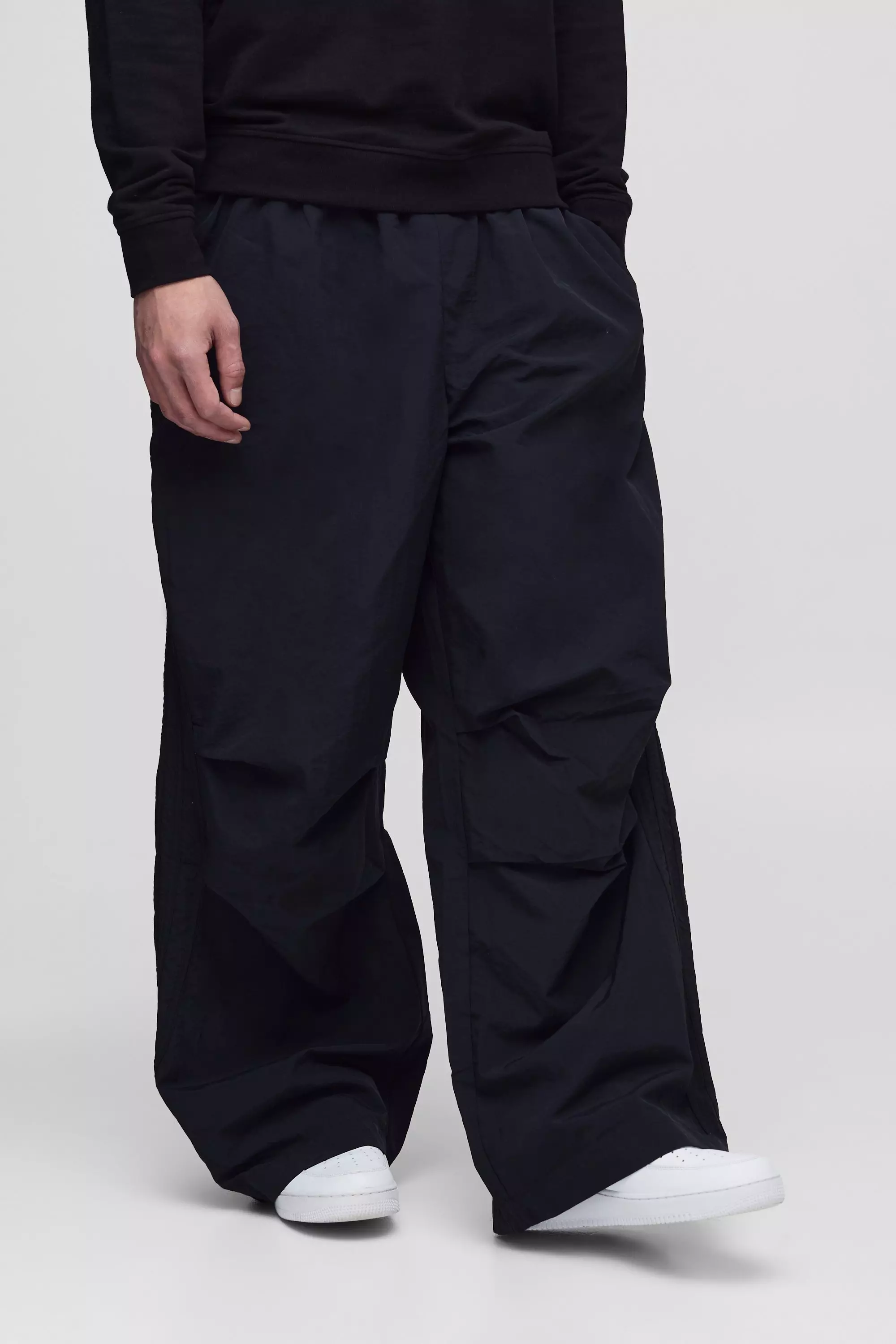 Tall Elasticated Waist Pleat Parachute Trousers | boohooMAN USA