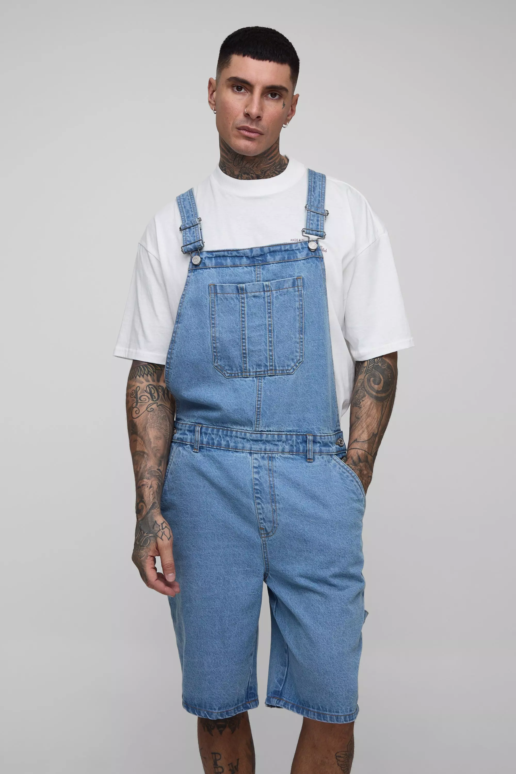 Tall Relaxed Fit Carpenter Short Dungaree Light wash