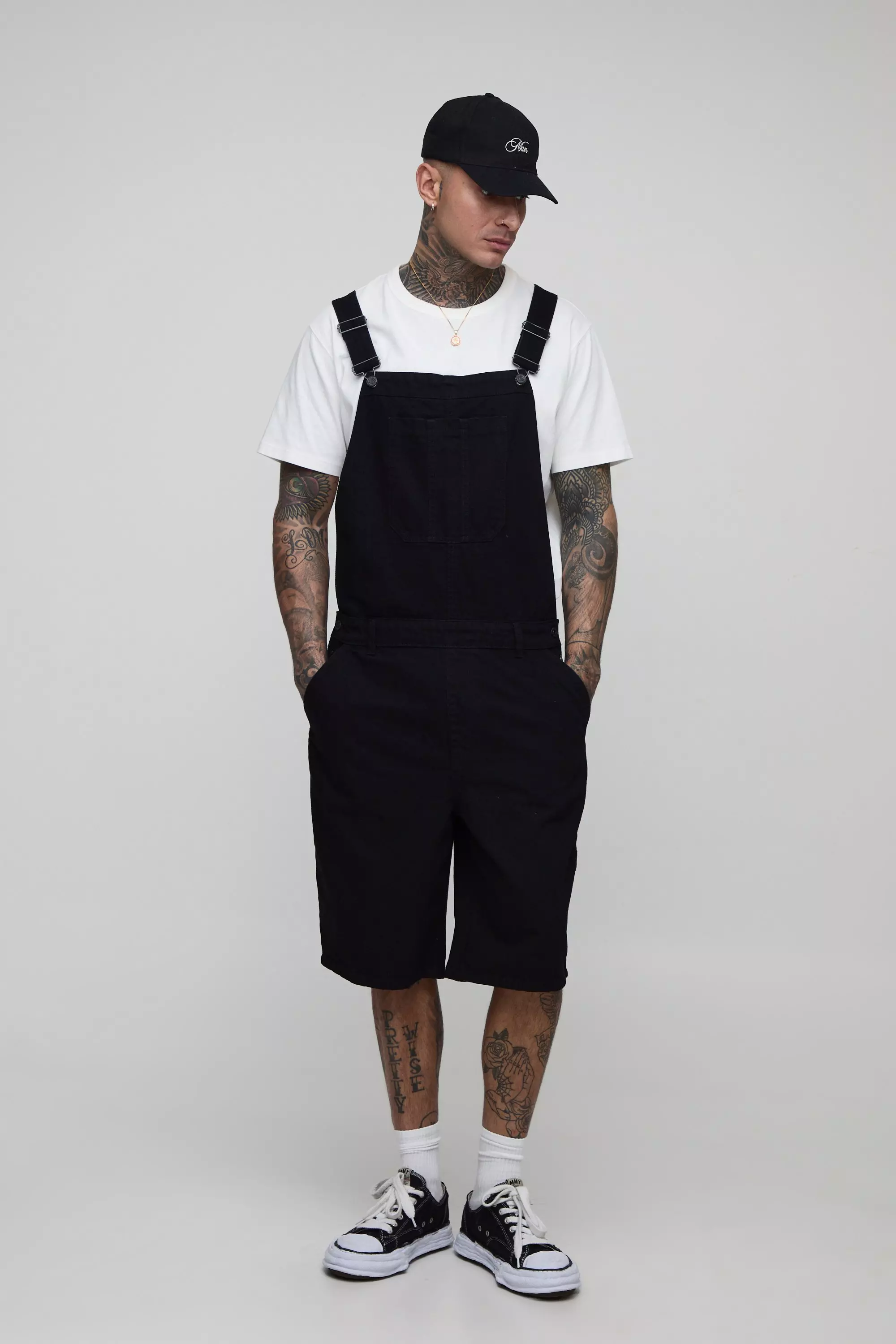 Tall Relaxed Fit Carpenter Short Dungaree Black