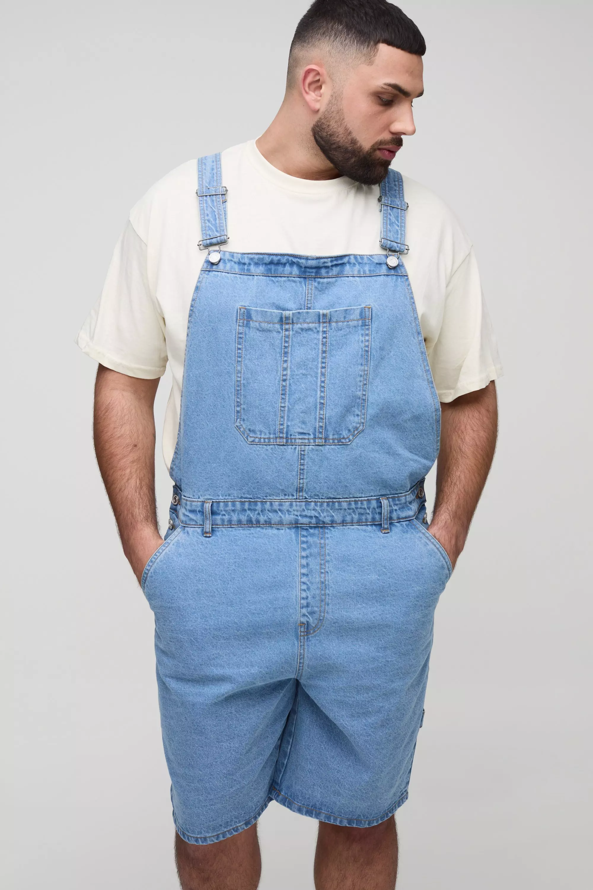Plus Relaxed Fit Carpenter Short Dungaree Light wash