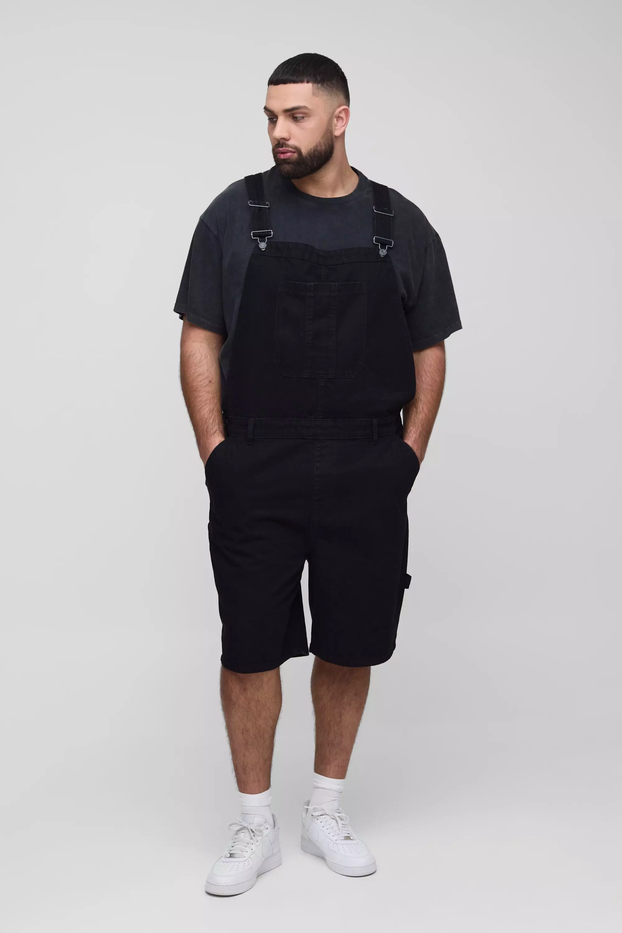 Plus Relaxed Fit Carpenter Short Dungaree Black