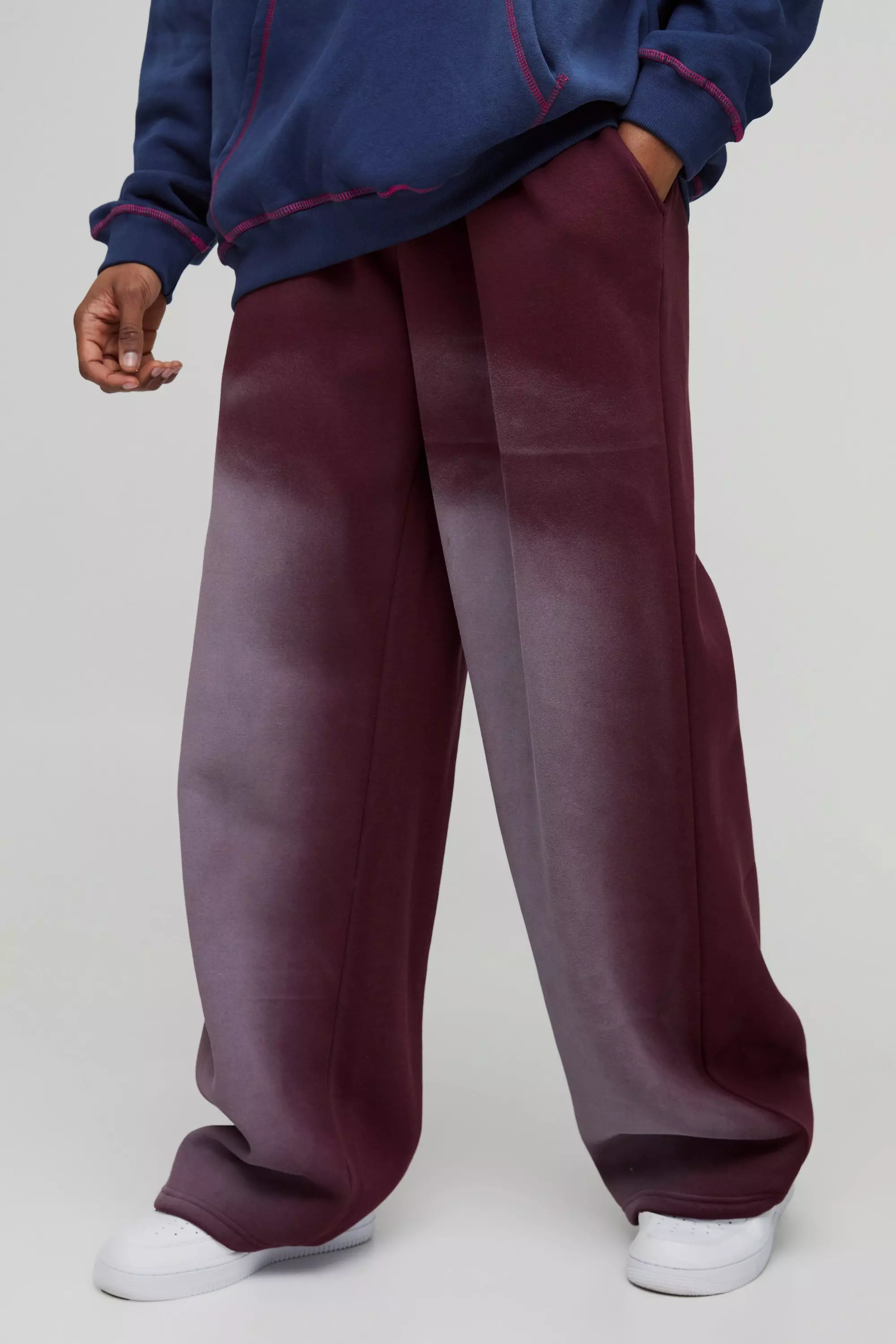 Burgundy Tall Wide Leg Spray Wash Sweatpants alternative image