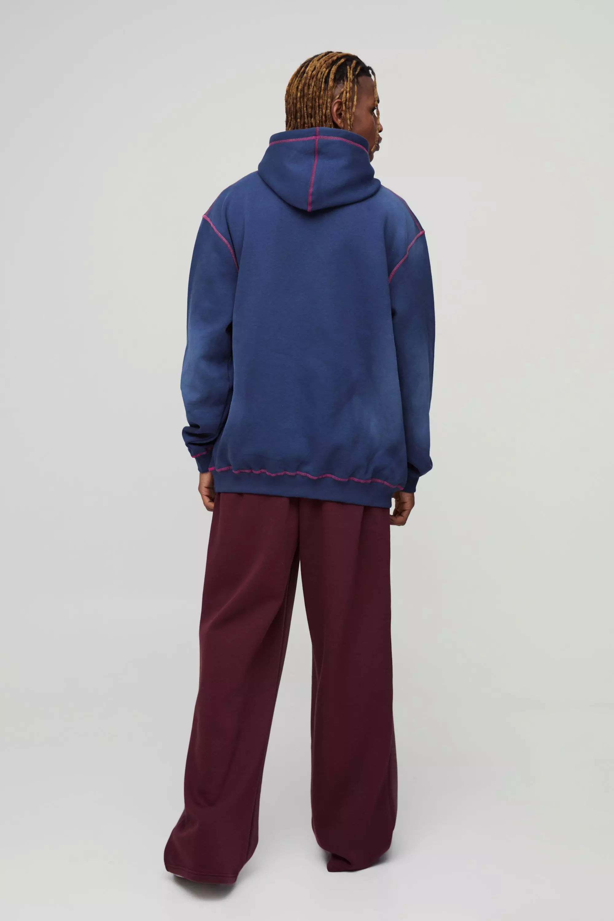 Burgundy Tall Wide Leg Spray Wash Sweatpants alternative image