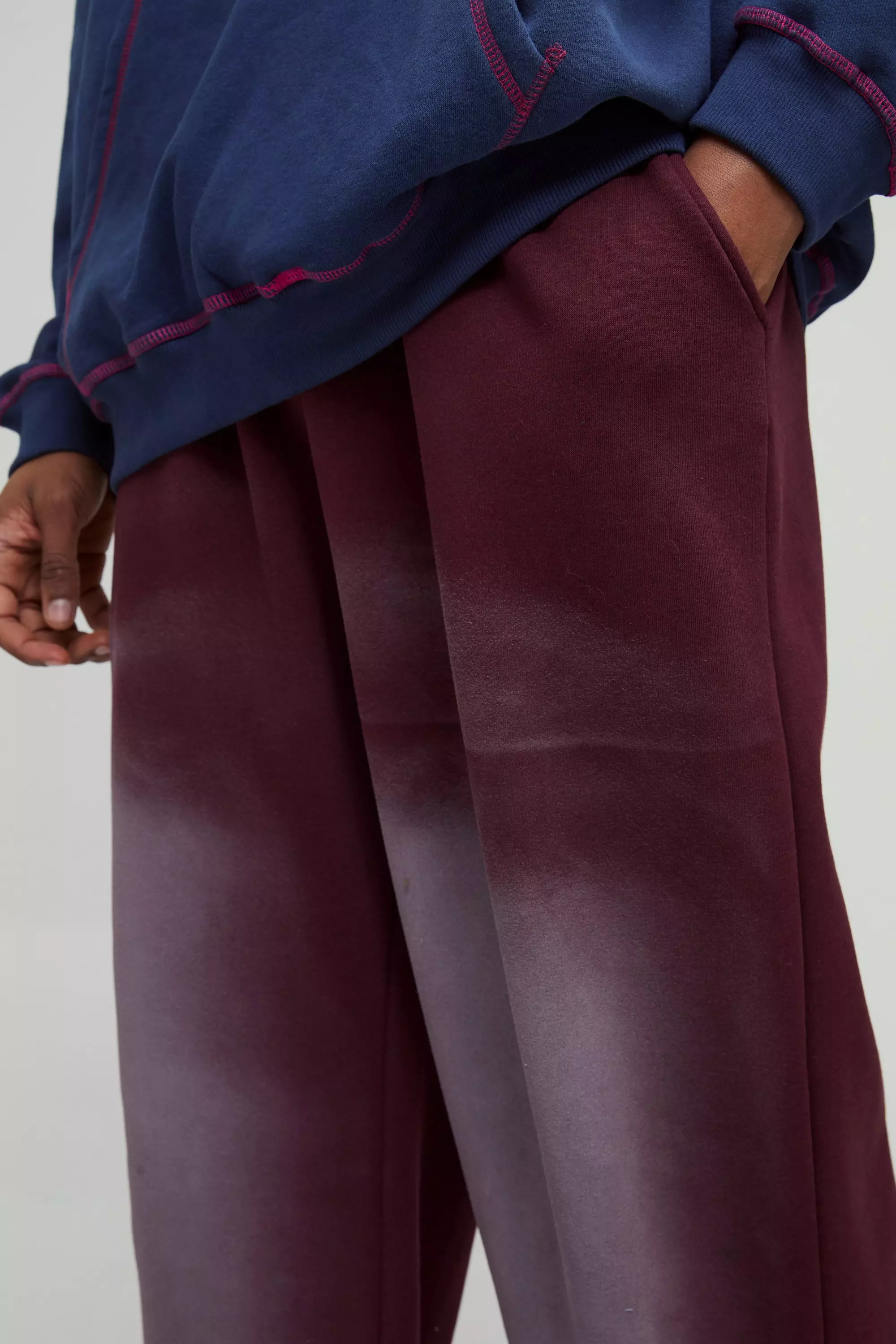 Burgundy Tall Wide Leg Spray Wash Sweatpants alternative image