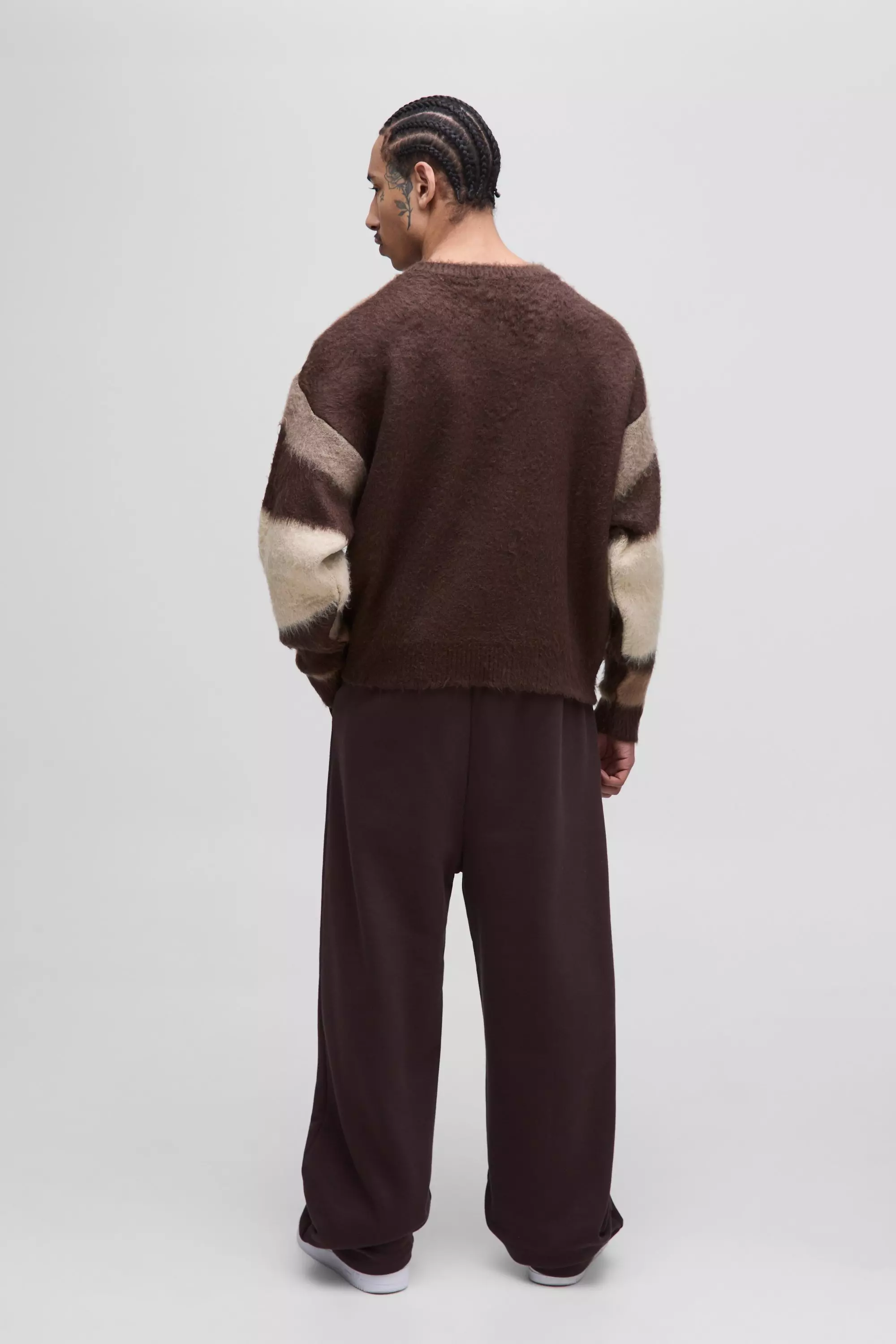 Brown Oversized Boxy Abstract Fluffy Knitted Jumper alternative image