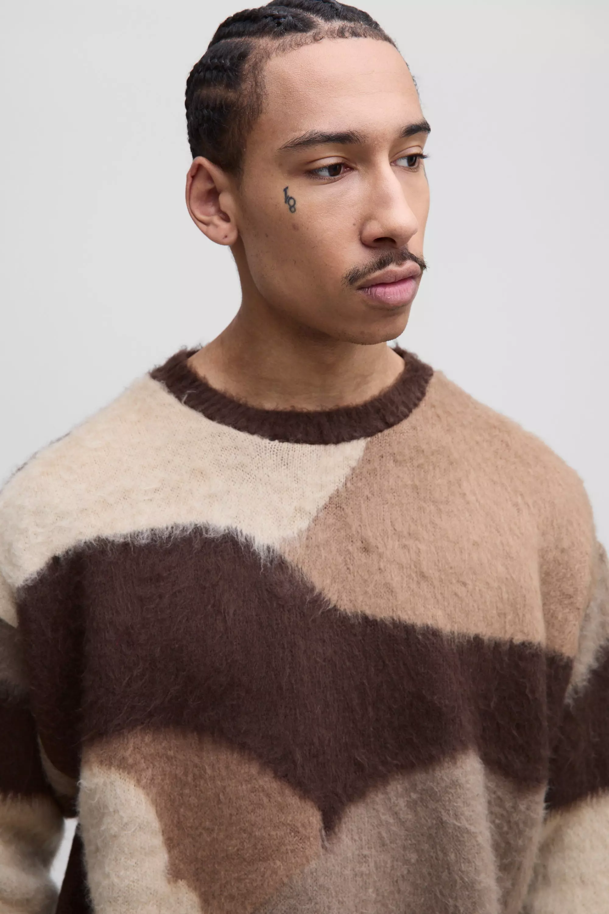 Brown Oversized Boxy Abstract Fluffy Knitted Jumper alternative image