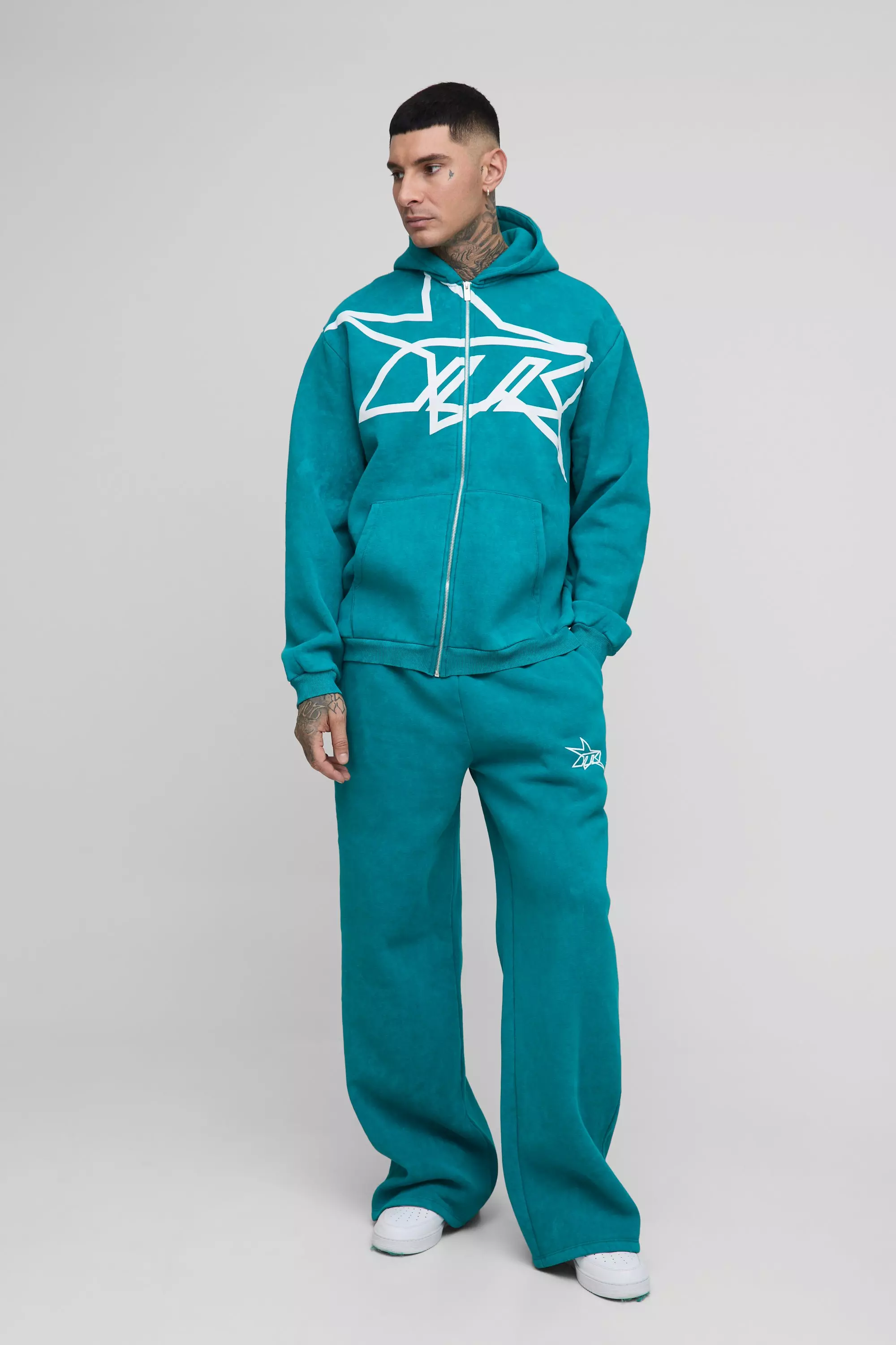 Tall - Survêtement oversize délavé à imprimé étoile, Teal autre image