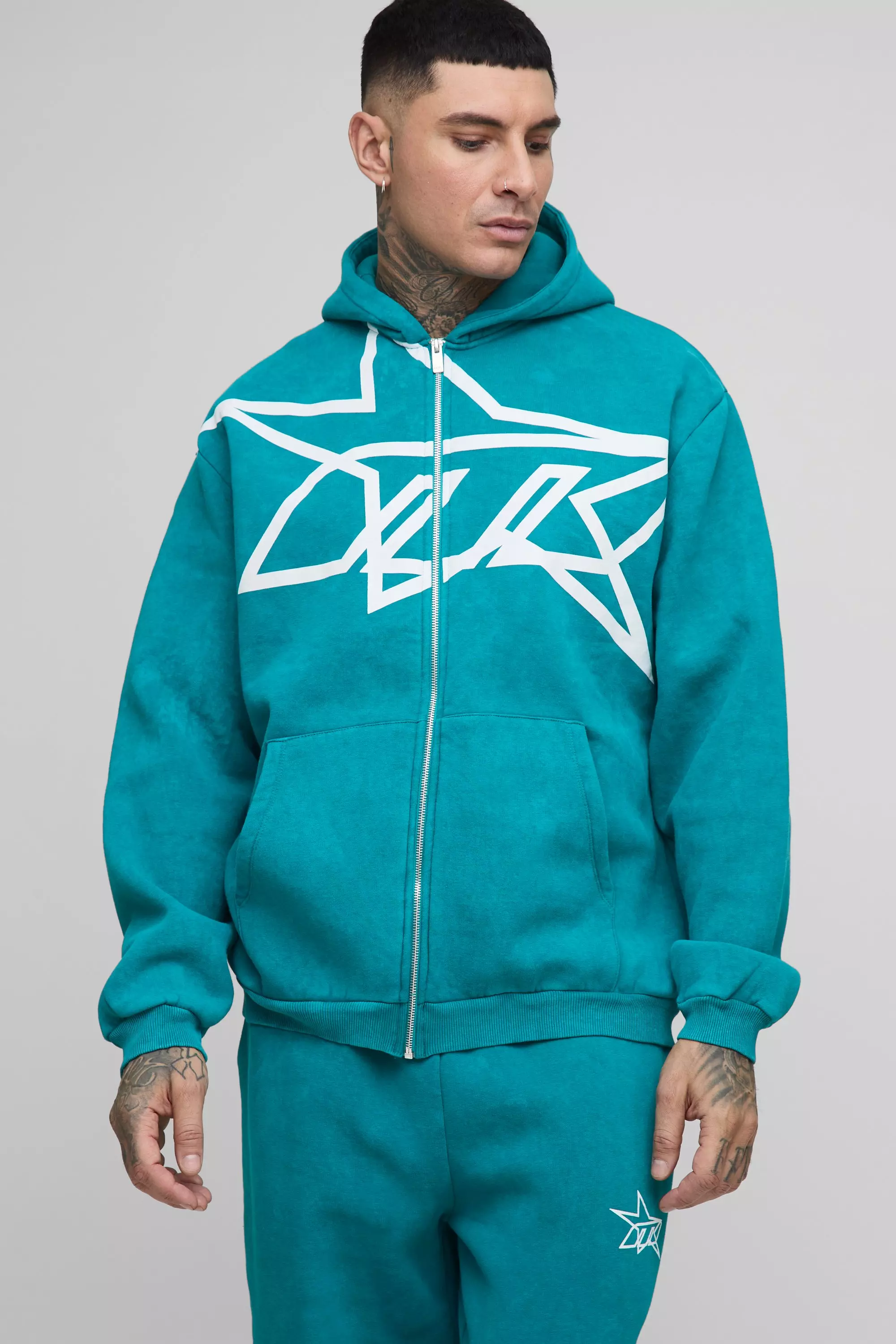 Tall - Survêtement oversize délavé à imprimé étoile, Teal autre image