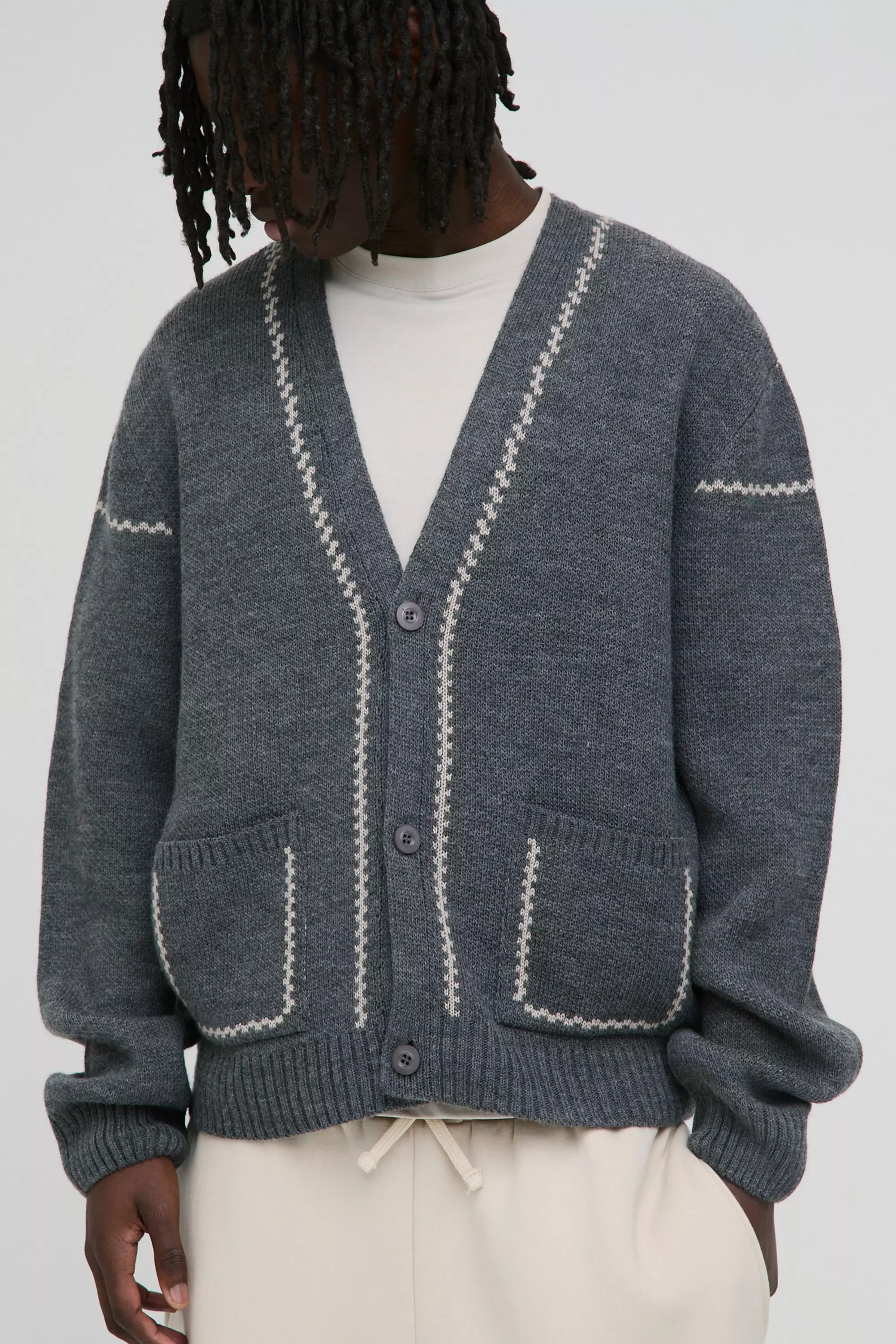 Cardigan Squadrato In Maglia, Charcoal immagine alternativa
